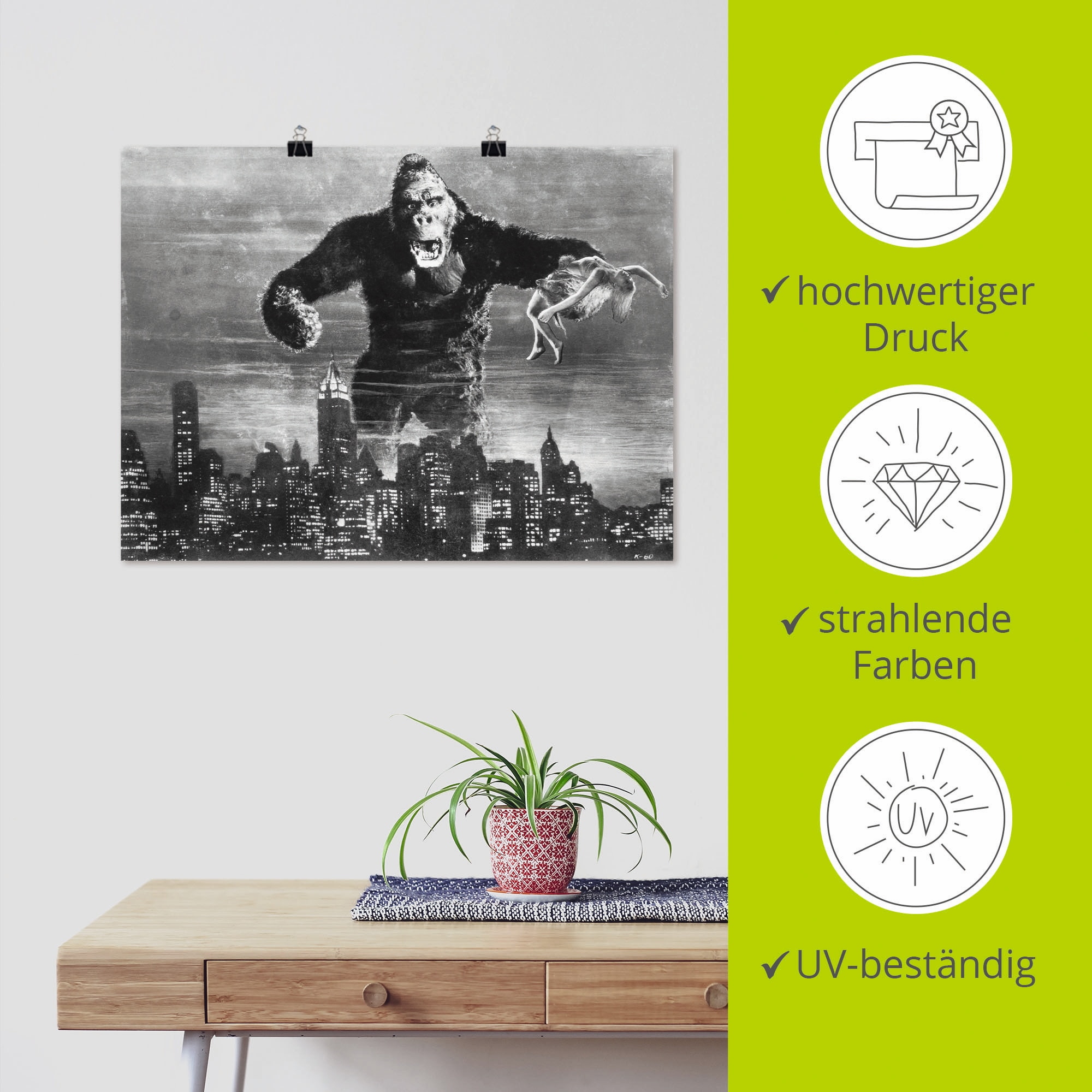 Artland Poster »King Kong 1933 II«, Film, (1 St.), als Alubild, Leinwandbild, Wandaufkleber oder Poster in versch. Größen