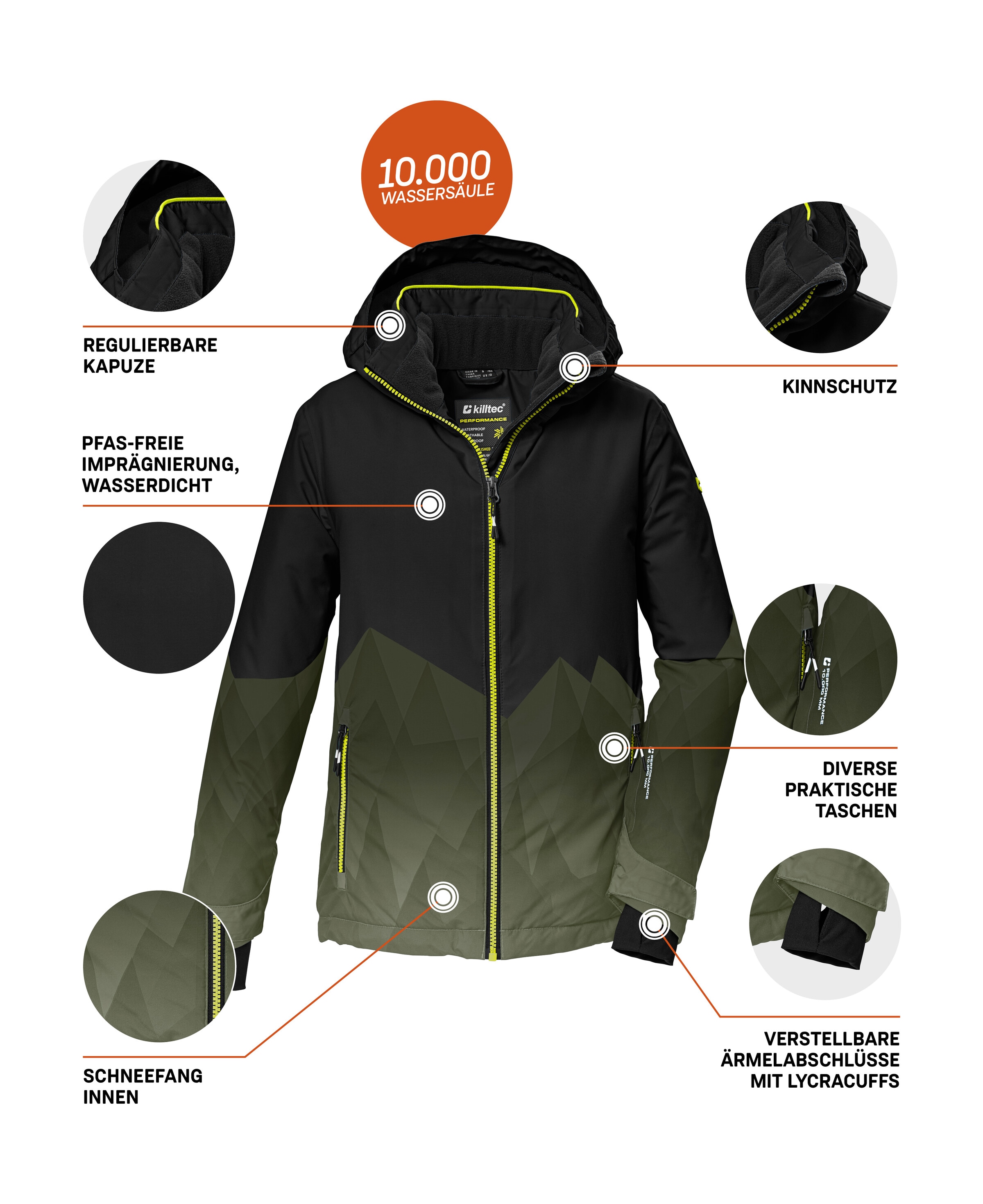 Killtec Skijacke »KSW 383 BYS SKI JCKT«, Wasser- und winddichte Skijacke mit verstellbarer Kapuze