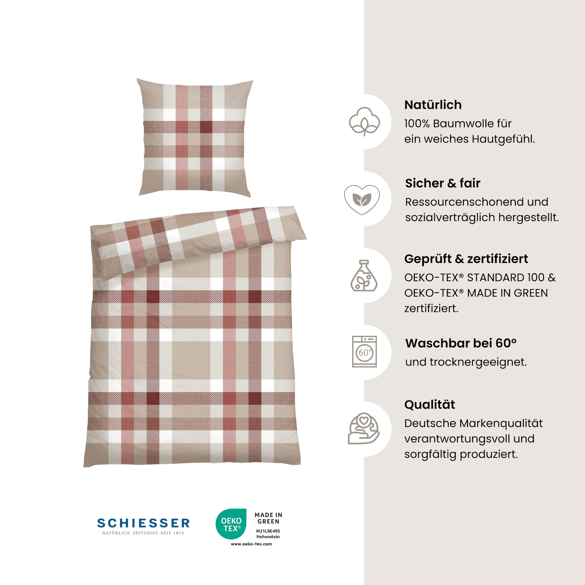 Schiesser Bettwäsche »Kris aus weicher Baumwolle mit markanten Karos«, Made in Green