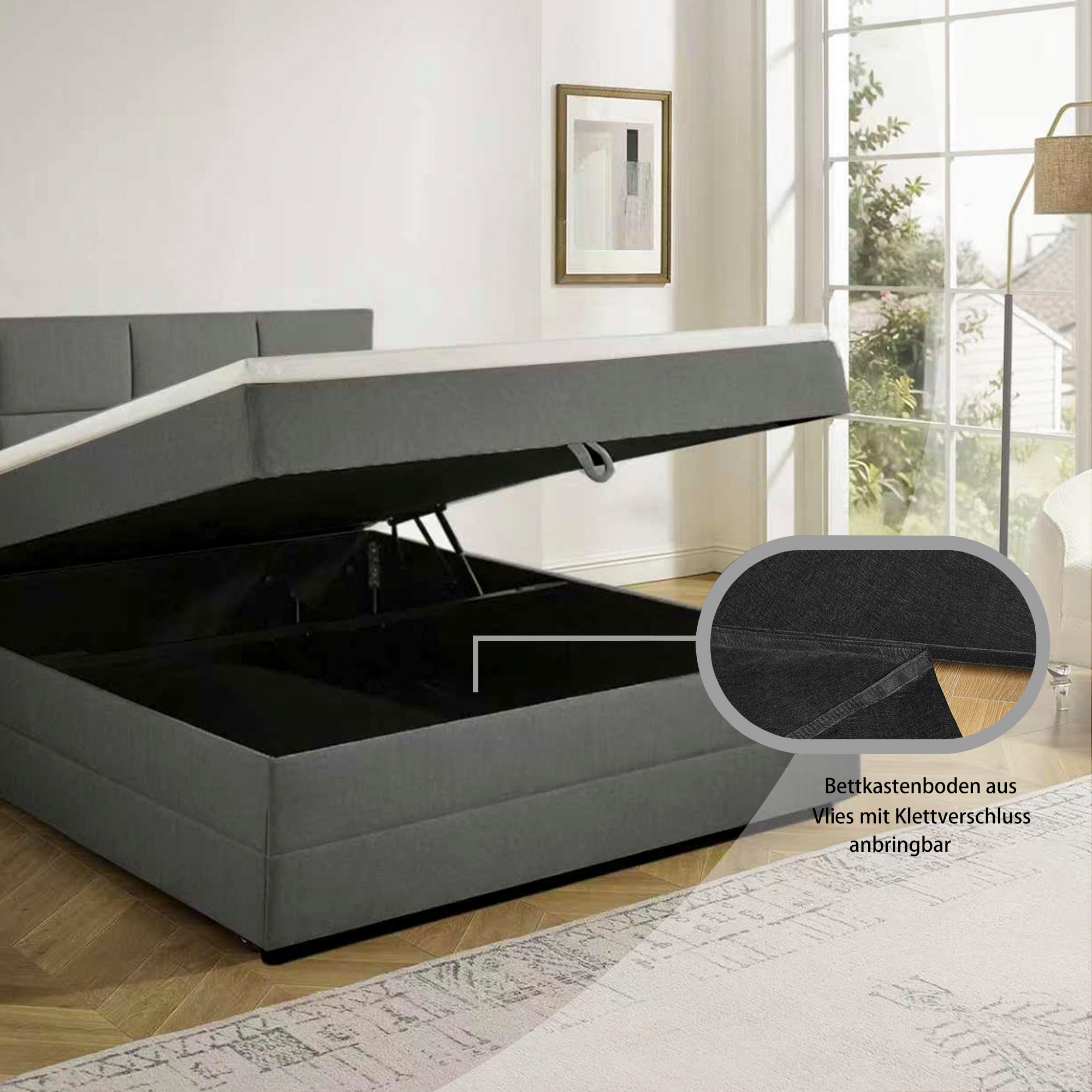 OTTO home Boxbett »Fillmore inkl. Bettkasten, Liegefläche 140 und 180x200 cm« inkl. Topper, erhältlich in verschiedenen Farben