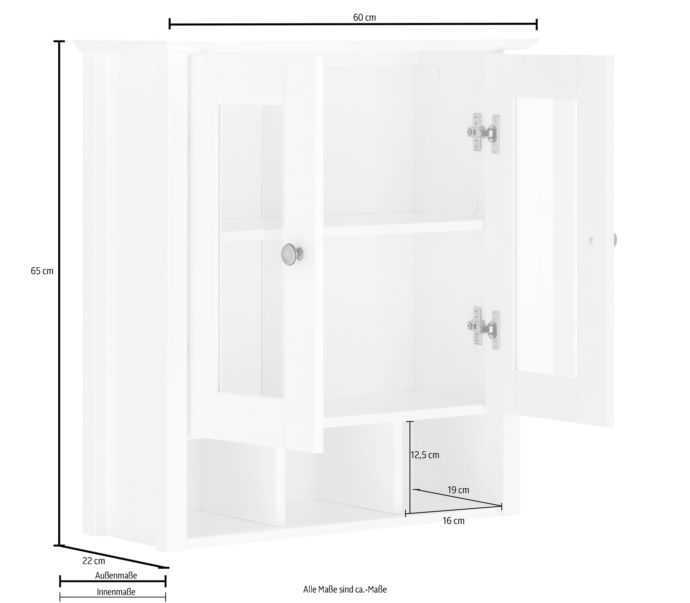 Home affaire Hängeschrank »Vili«, Badezimmerschrank, mit Glastüren, Breite 60 cm, aus Massivholz