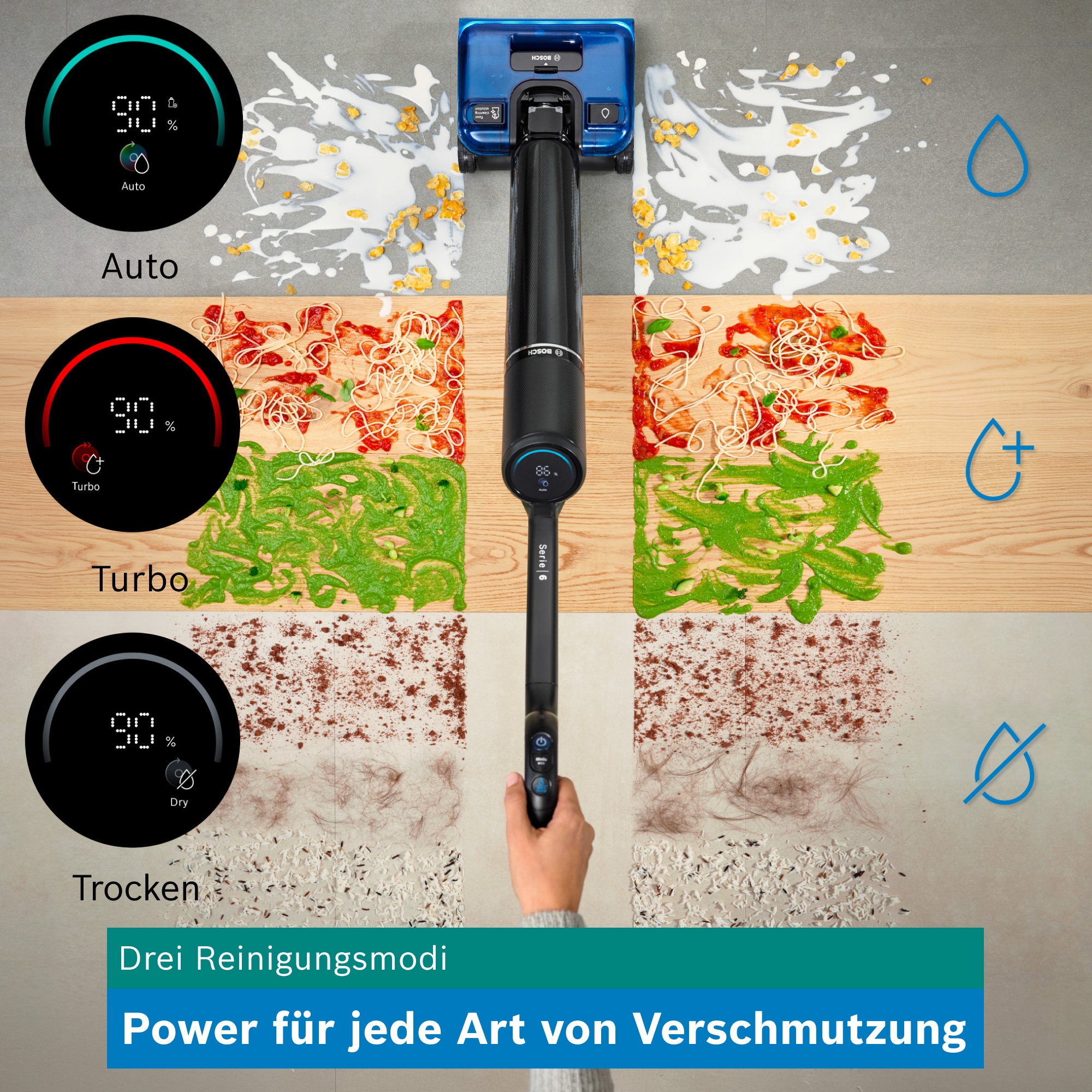 BOSCH Nass-Trocken-Sauger »OneFlow Serie 6 BHF61BM/BHF61BS, Selbstantrieb, 24kPA, 180°Neigung« Anti-Haarverwicklung, LED-Licht, Selbstreinigung, 40 min Akku / 150m²