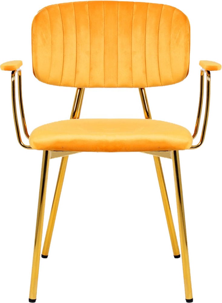 Kayoom Polsterstuhl »Stuhl Giselle 225 2er-Set, Gestell aus Edelstahl« (Set) 2 Stk.mit Armlehnen, goldenes Gestell aus Edelstahl, Samtbezug, Ziernähte