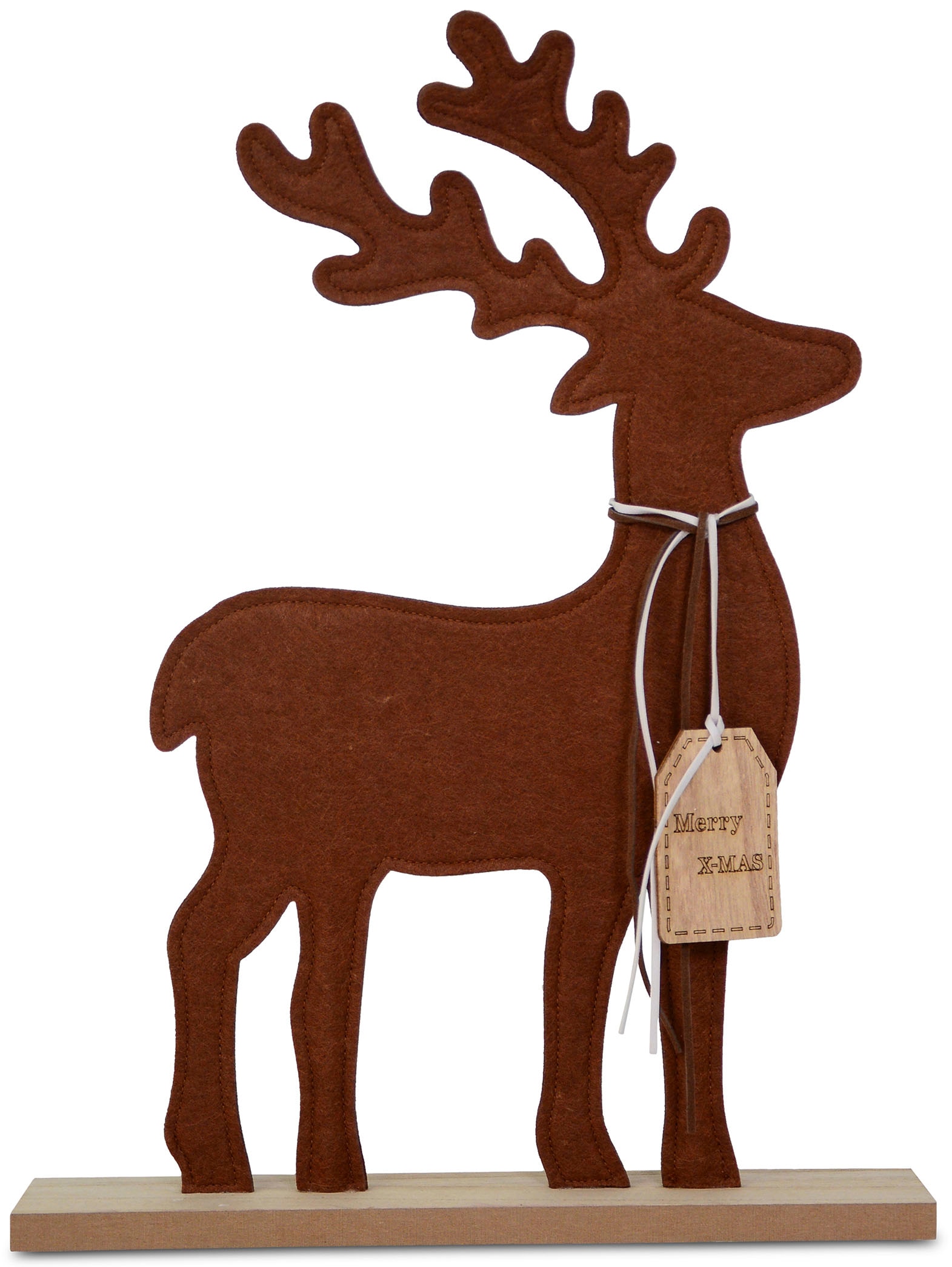 RIFFELMACHER & WEINBERGER Weihnachtsfigur »XMAS - Hirsch, Weihnachtsdeko«,  Deko-Figur aus Filz, auf Holzsockel mit XMAS-Anhänger, Höhe 40,5 cm auf  Raten kaufen
