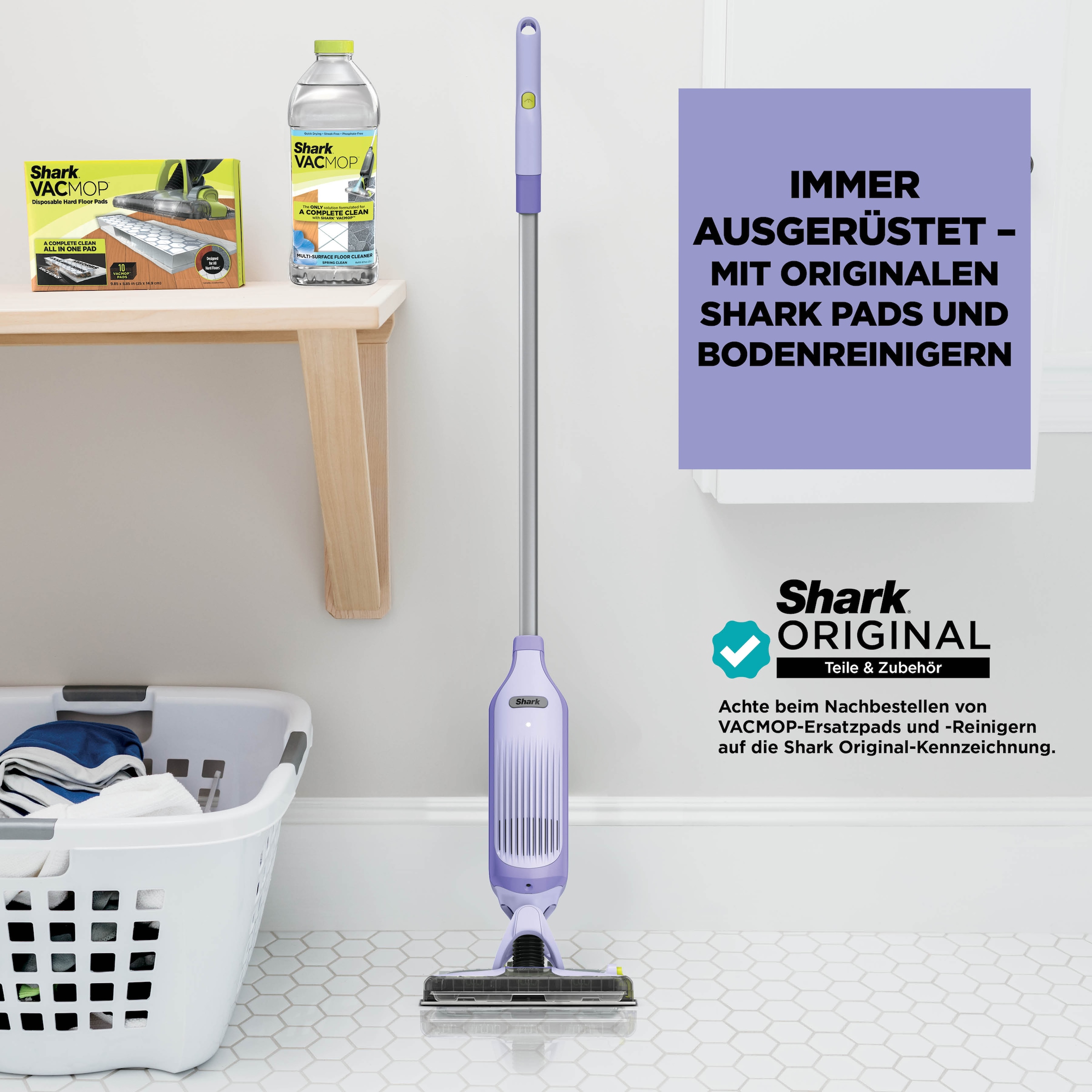 Shark Akku-Wischmopp »Shark VacMop 2-in-1 kabelloser Staubsauger/Sprühmopp VM200EUPL« VOLLSTÄNDIGE REINIGUNG MIT EINEM EINZIGEN EINWEGPAD, kabellos, leicht