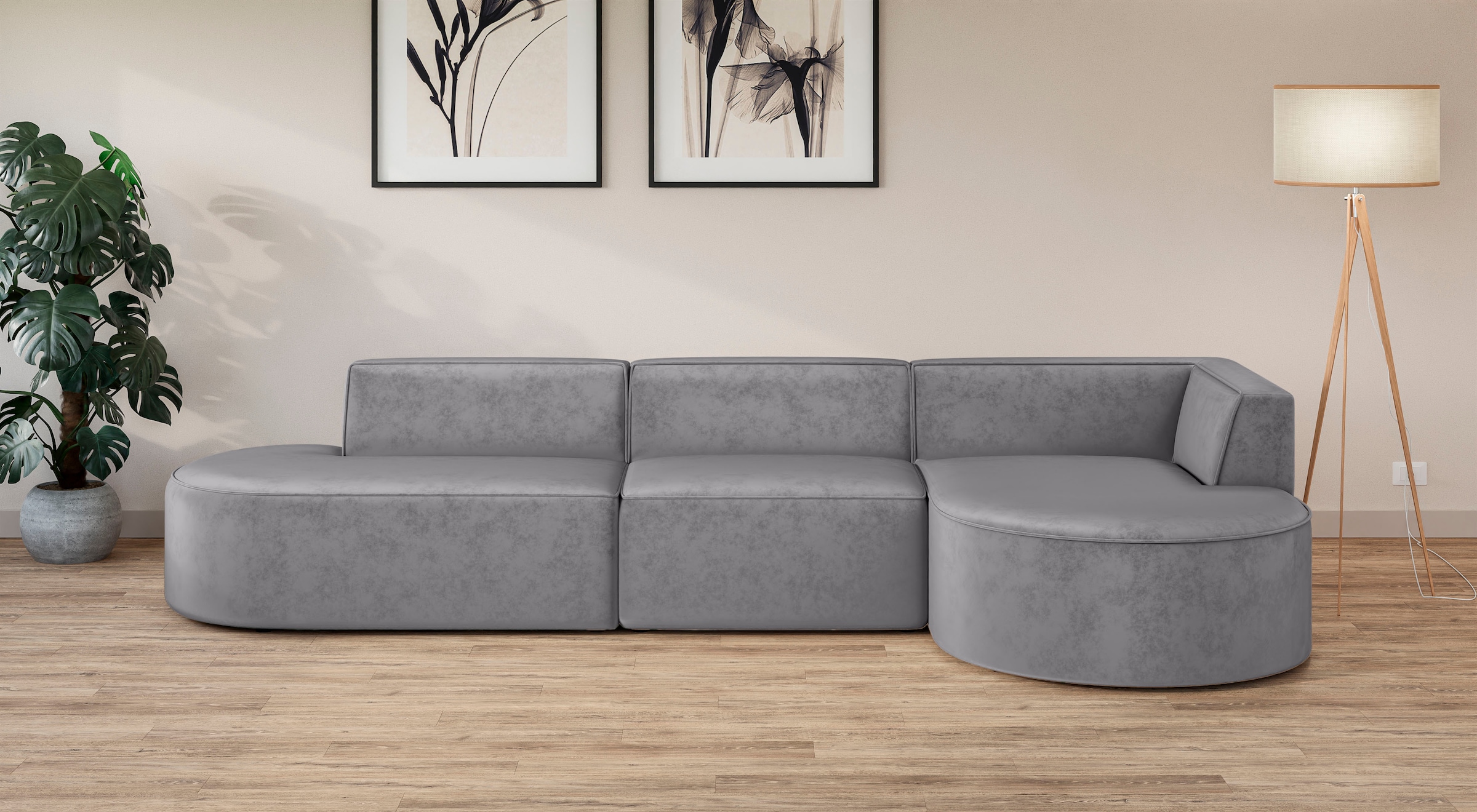 andas Ecksofa »Ecksofa EIVIND mit Ottomane rechts/links, Maße: B/H/T 343/159/72 cm«, L-Form mit Wellenunterfederung, auch in Feincord und Bouclé