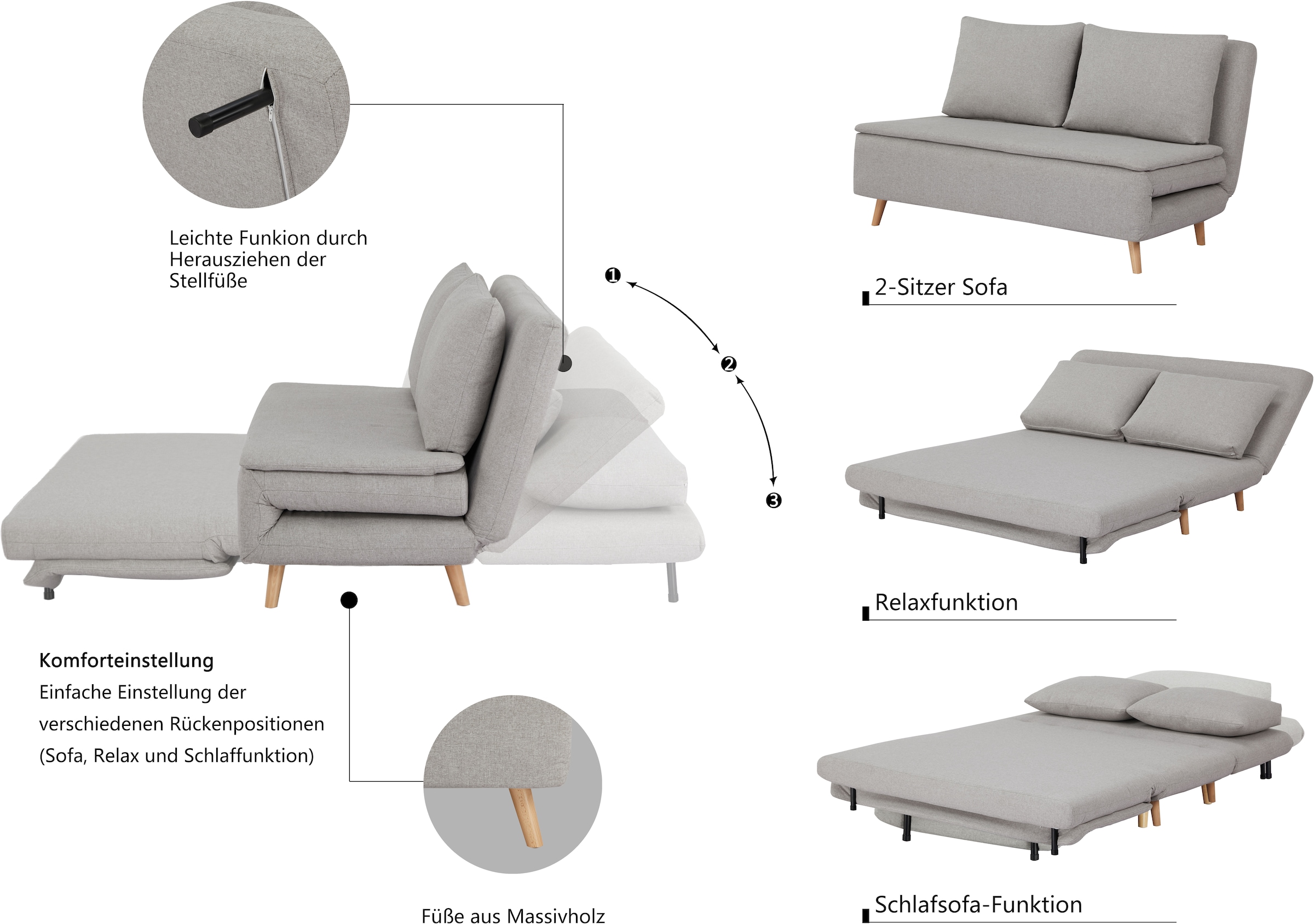 Home affaire Schlafsofa »AINSLEY 140 cm -2-Sitzer, verstellbare Rückenlehne« wandelbar zum Gästebett, Relaxsofa, Webstoff u. Cord-Bezug