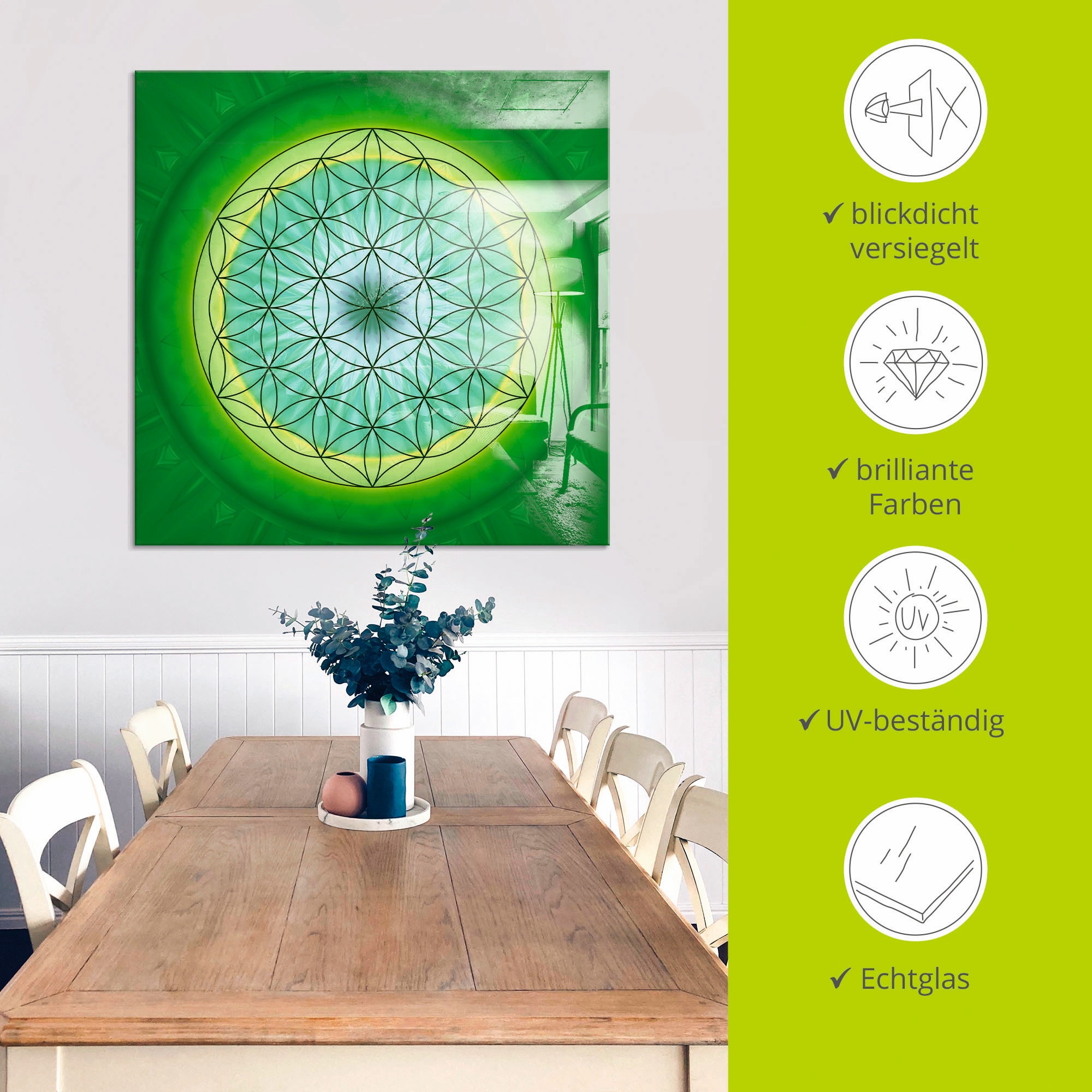 Artland Glasbild »Blume des Lebens 3«, Muster, (1 St.), in verschiedenen Größen