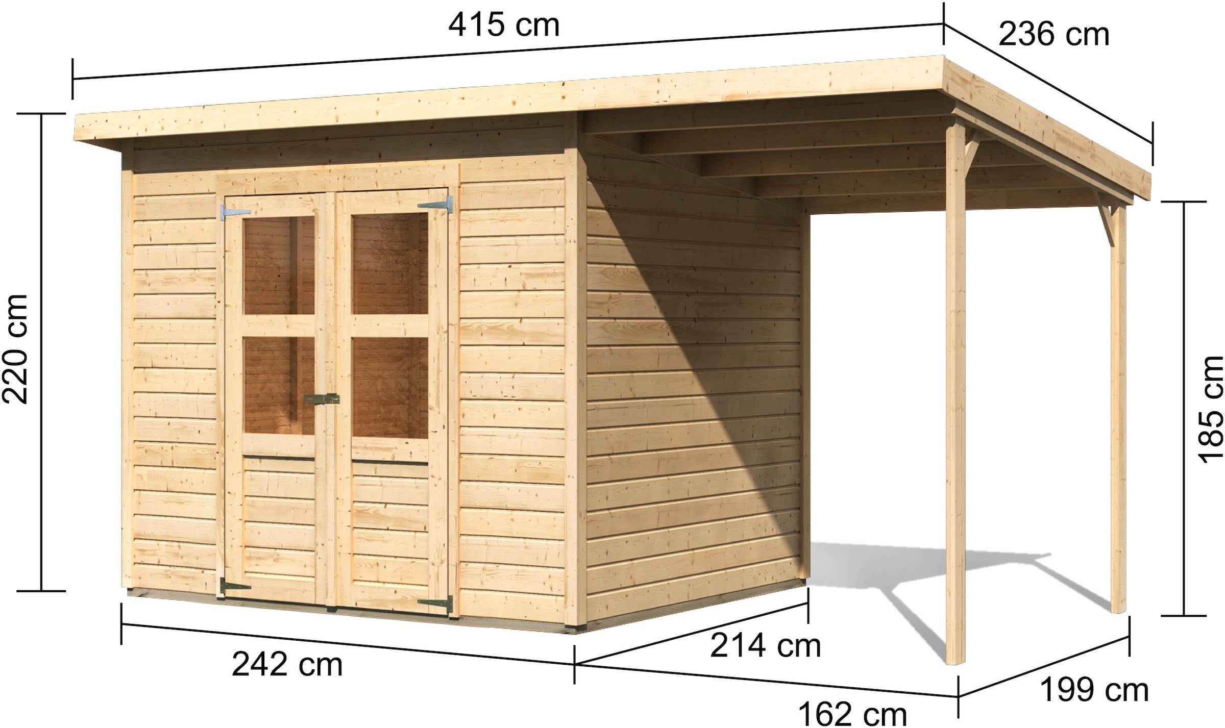 KONIFERA Gartenhaus »"Moordeich 5" SET naturbelassen mit Anbaudach«, aus hochwertiger nordischer Fichte