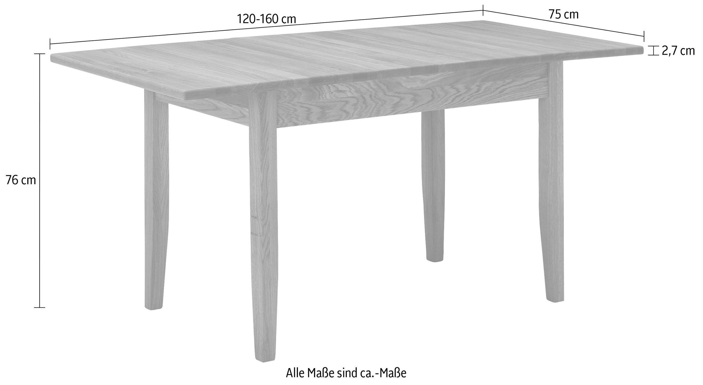 massivline&more Esstisch »Königsee«, mit Auszug (120-160 cm)