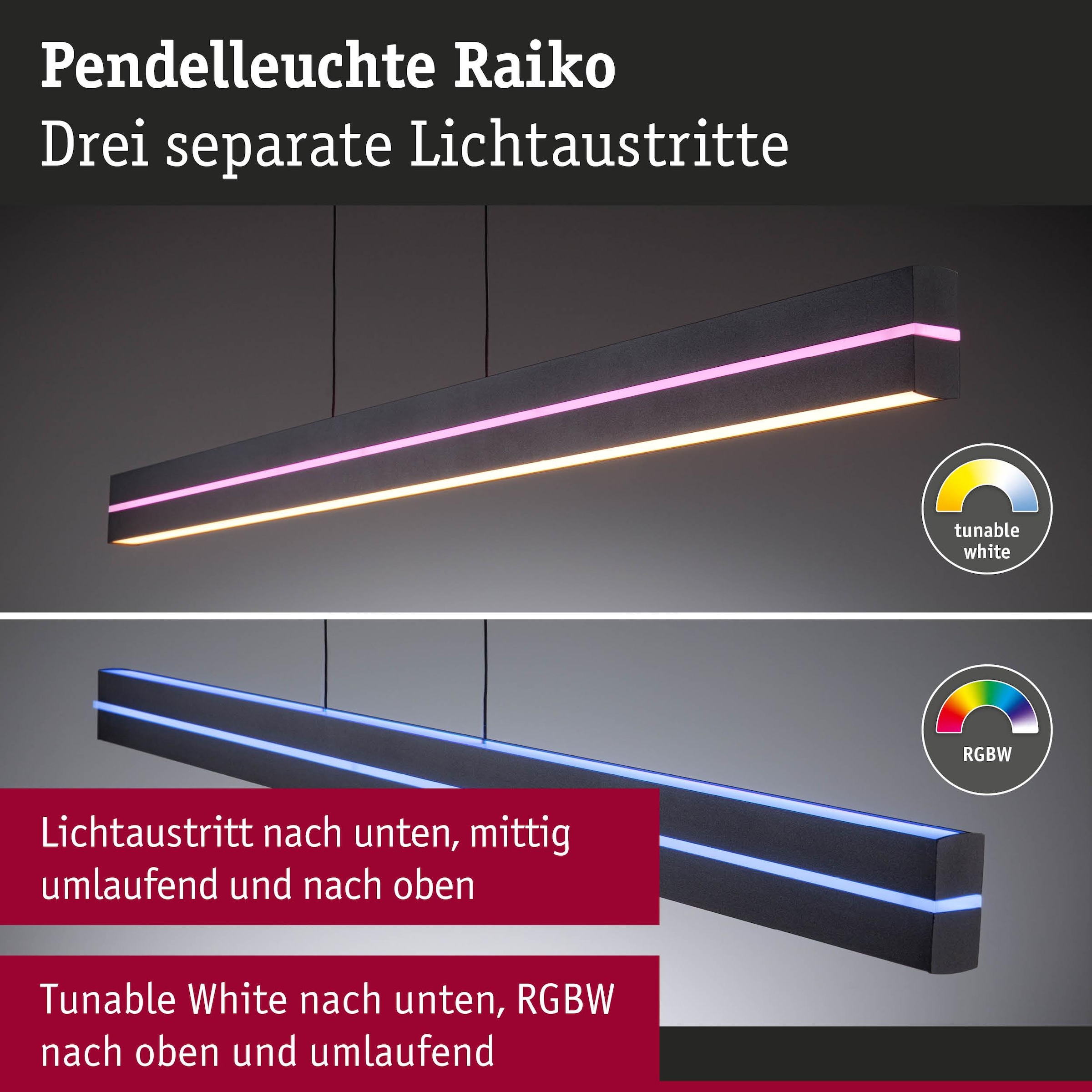Paulmann LED Pendelleuchte »Raiko RGBW+ 2300lm / 370lm 19W / 6W Schwarz« LED-Modul 1 Stk. Tageslichtweiß dimmbar