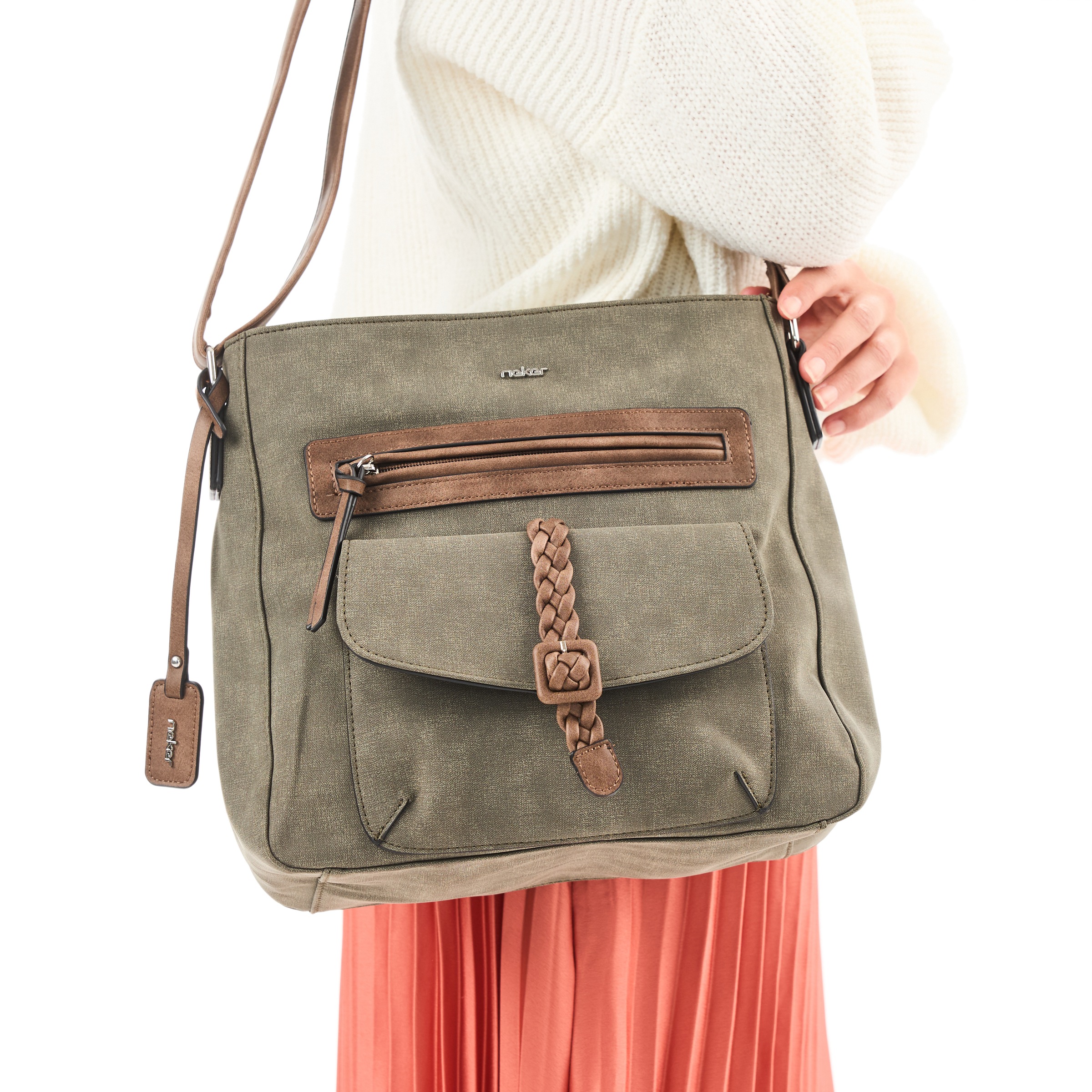 Rieker Umhängetasche »Montenegro/Guana/Eagle« Damen Schultertasche, Handtasche mit Zierschnalle und Flechtband