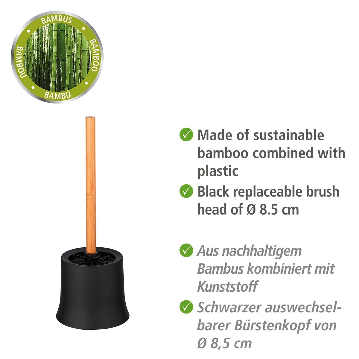 WENKO WC-Garnitur »Basic«, aus Polypropylen-Bambus-Kunststoff, aus Bambus und hochwertigem Kunststoff