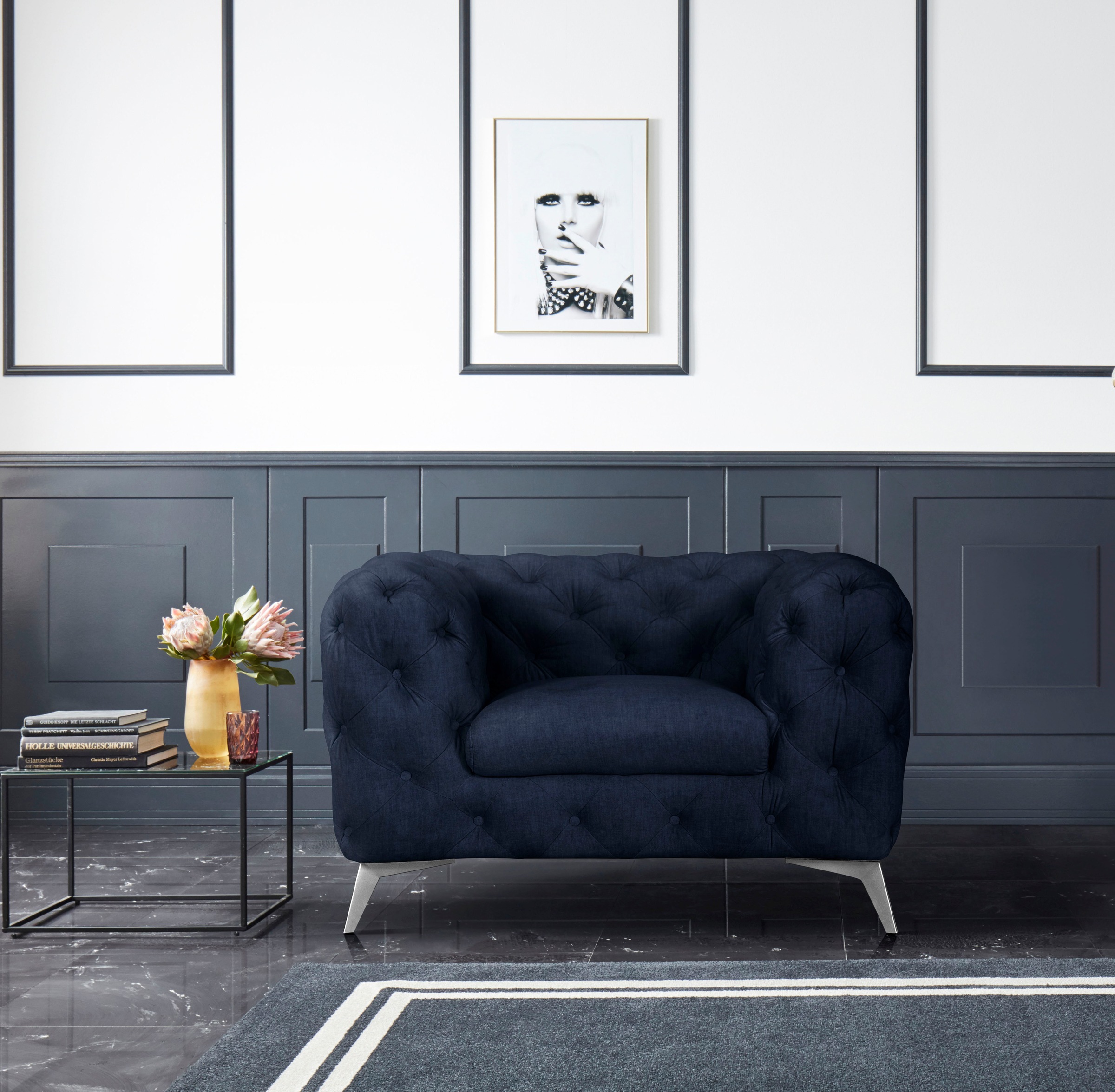 Home affaire Chesterfield-Sessel »Glynis Sessel« aufwändige Knopfheftung, moderne Chesterfield Optik, Fußfarbe wählbar