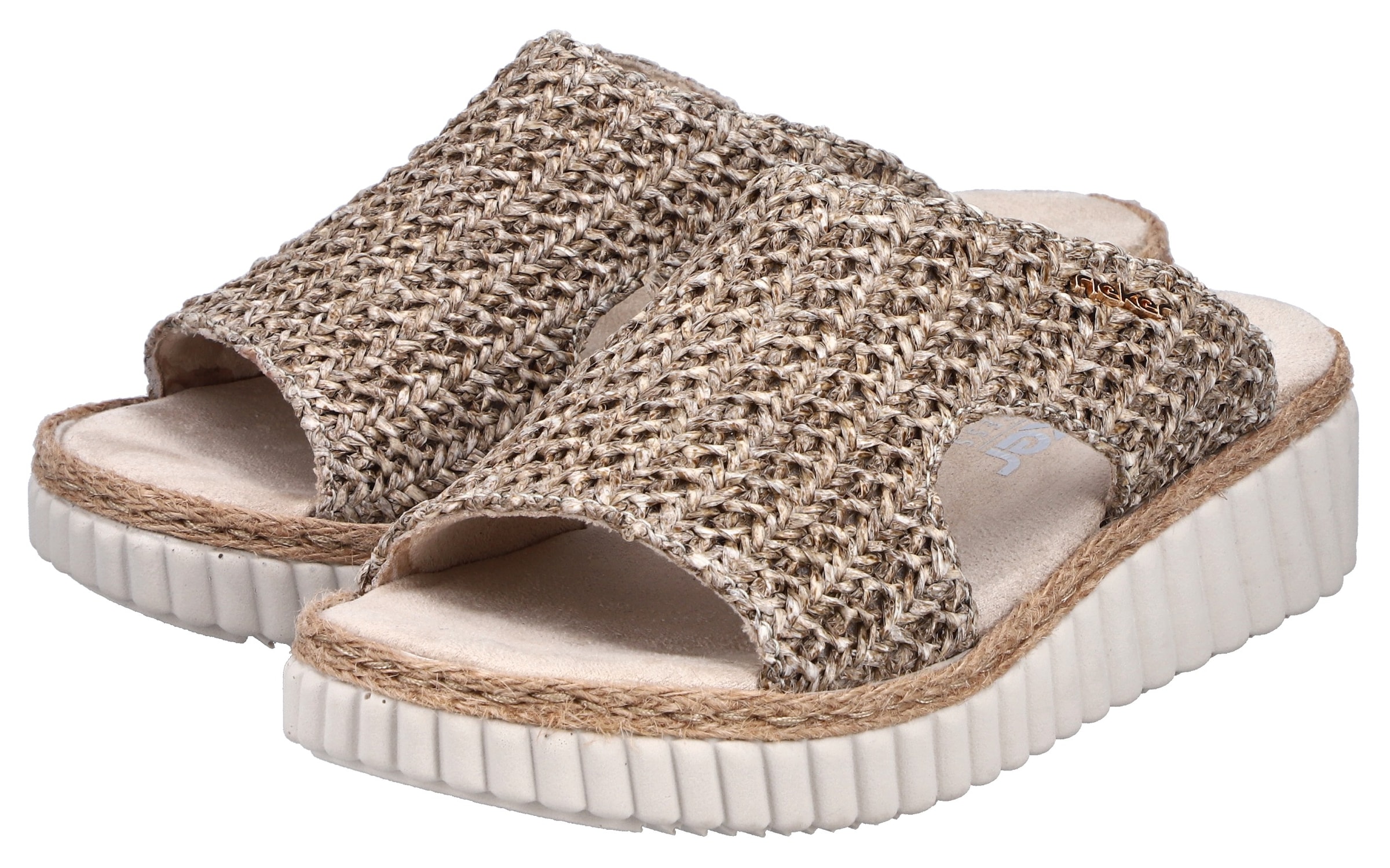 Rieker Pantolette  Sommerschuh, Strandschuh, Keilpantolette mit Bastumrahmung