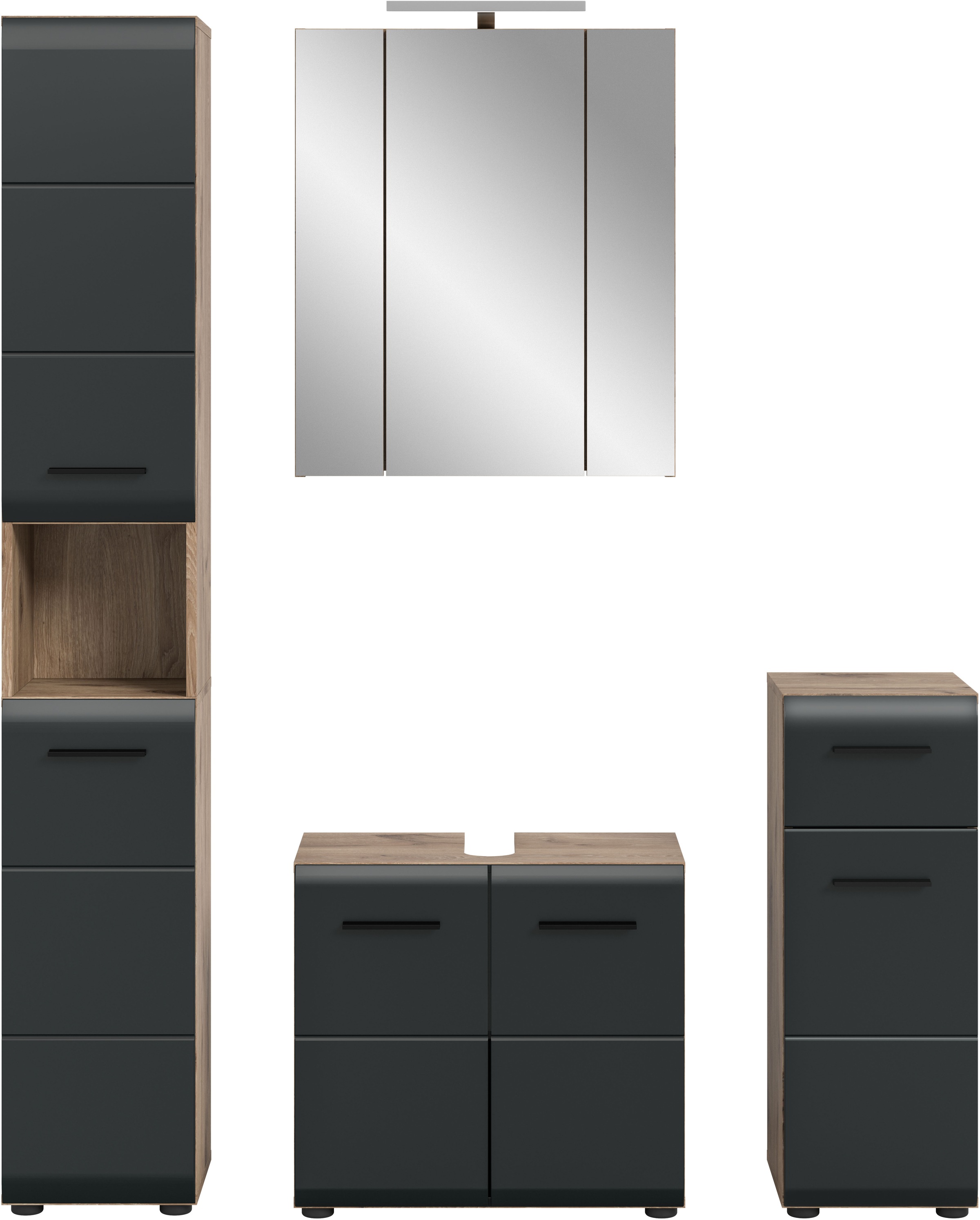 INOSIGN Badezimmer-Set Set, 5 Stk. tlg. Florenz, Badkombination 5-tlg.,Nox Oak NB,l inkl Beleuchtung