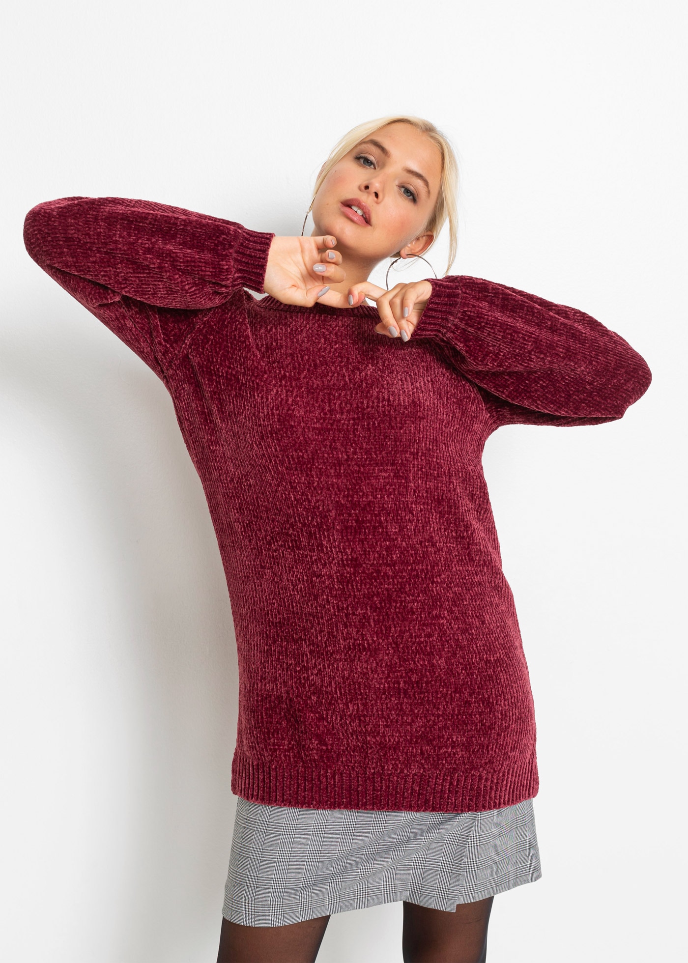 bonprix Longpullover »Chenille-Longpullover« aus Chenille, mit breitem U-Boot-Ausschnitt, für kühle Tage