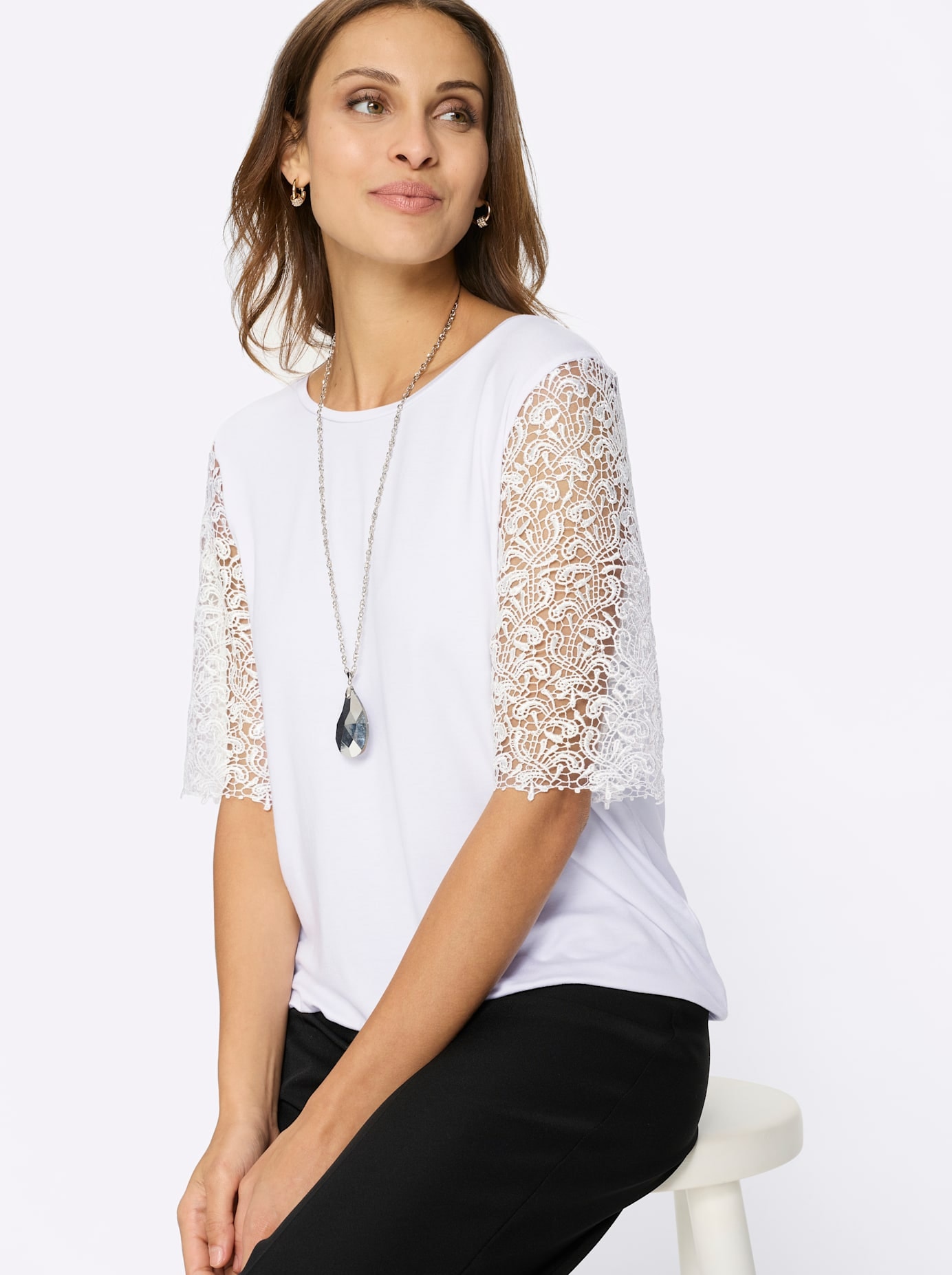 Lady Rundhalsshirt »Spitzen-Shirt« 1 tlg.