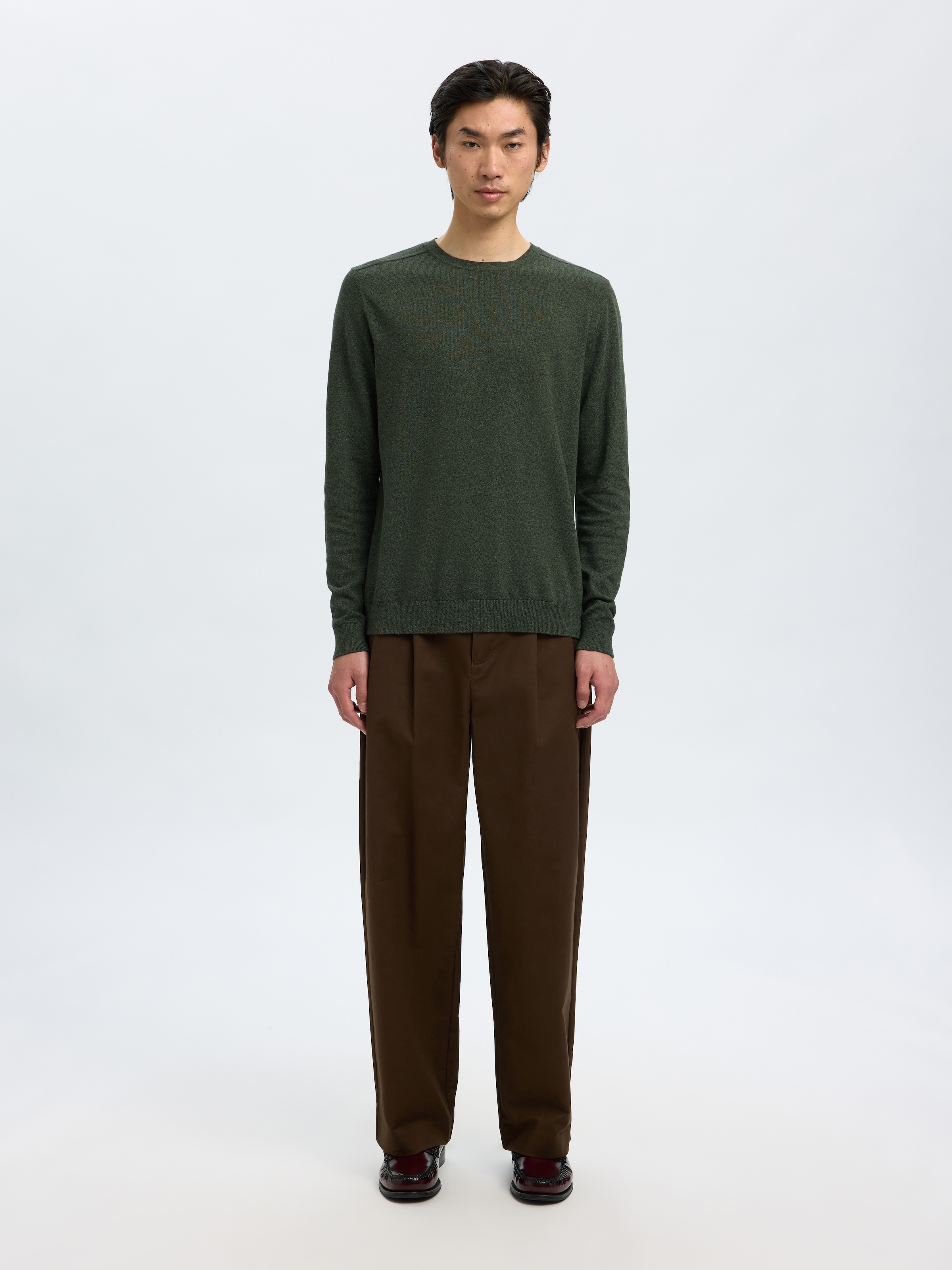 SELECTED Rundhalspullover »SLHBERG CREW NECK NOOS« Baumwolle, regular fit