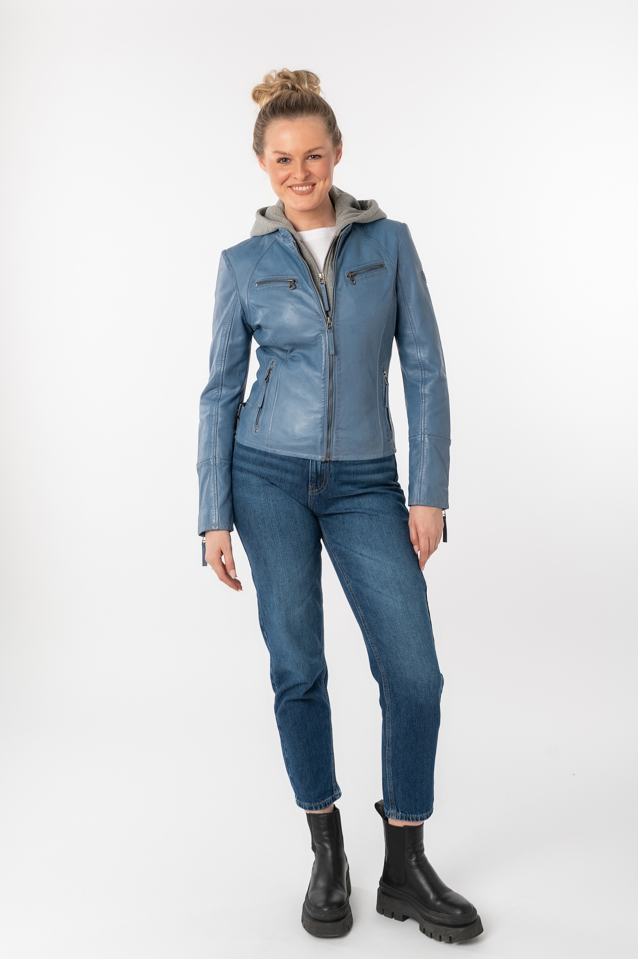 Mauritius Lederjacke »NOLA«, mit Kapuze, Two-in-One Style - mit abnehmbarer Jersey-Kapuze