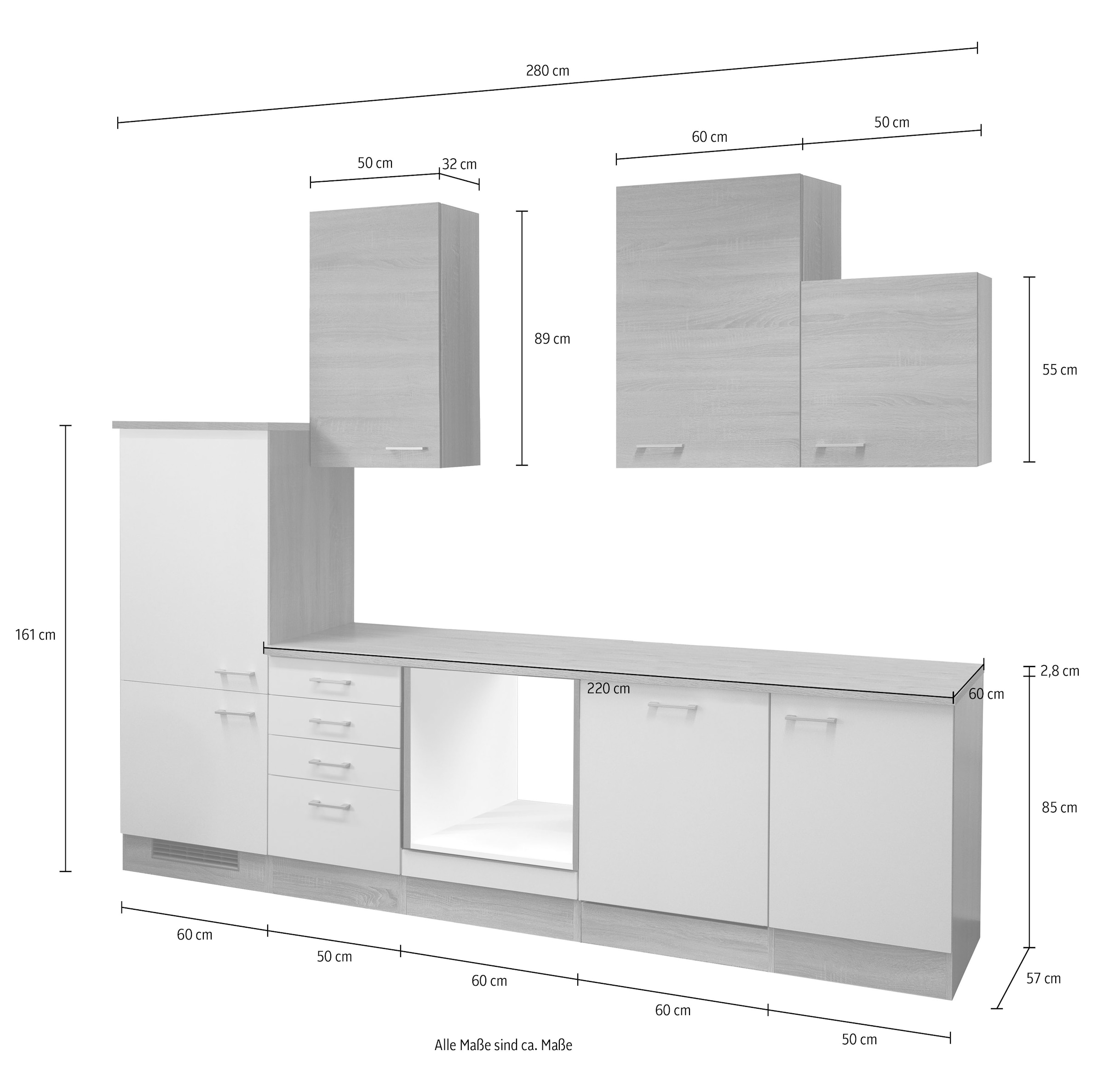 Flex-Well Küchenzeile »L-280-2305-011-SAMOA«, (L-280-2305-011-SAMOA), Gesamtbreite 280 cm