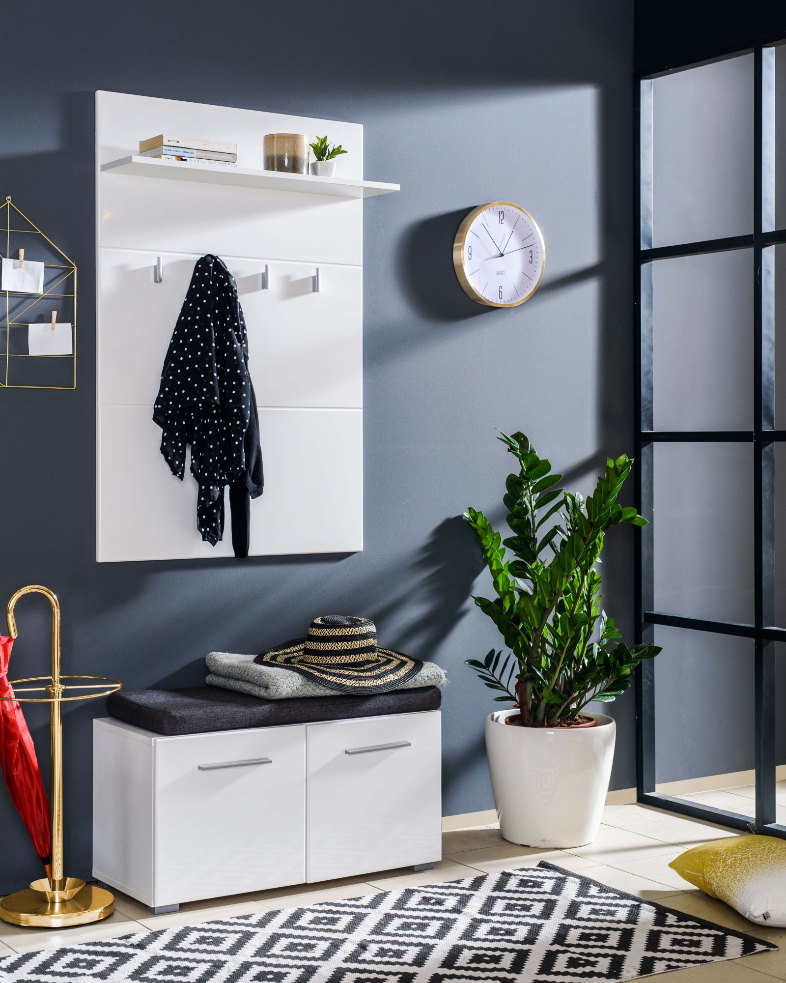 Home affaire Garderobenpaneel »Beny, Wandregal Wandpaneel, Wandgarderobe praktisch & stillvoll« Hochglanz, mit 4 Kleiderhaken und Ablage für Accessoires, Breite 76 cm