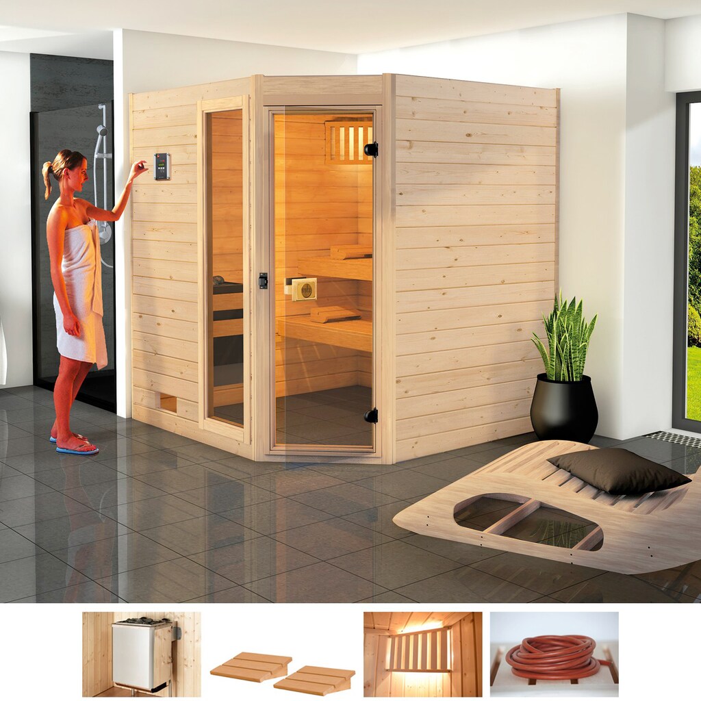 weka Sauna »L_ars Trend Eck 2«, 9 kW Ofen mit int. Steuerung