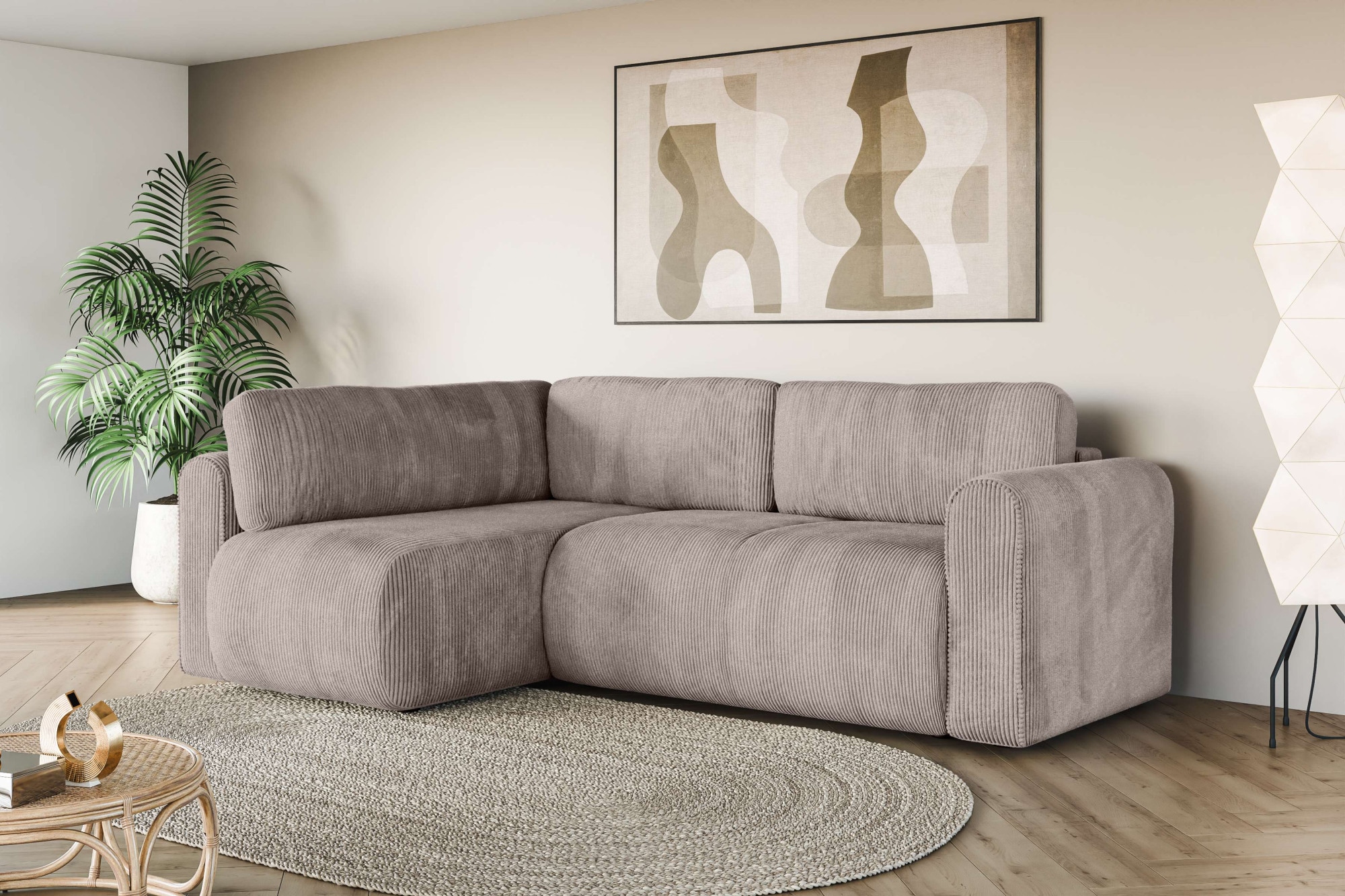 INOSIGN Ecksofa »Zacharia wahlweise Schlafsofa mit Bettkasten, B/T/H 250/166/86 cm«, L-Form mit Wellenunterfederung, Ottomane rechts oder links bestellbar