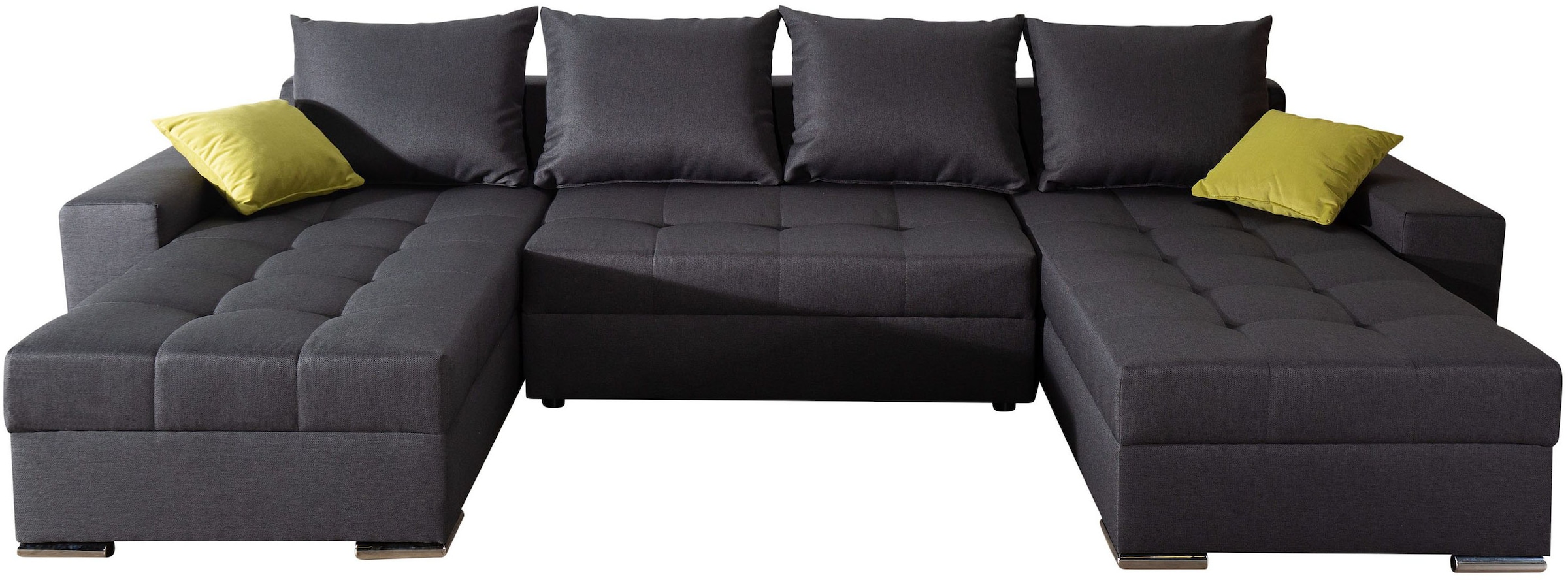 COLLECTION AB Wohnlandschaft »XL-Josy U-Form, Breite 313 cm, Flachgewebe, Struktur, Kunstleder«, inkl. Bettfunktion, Bettkasten, mit 4 gleich großen Rückenkissen