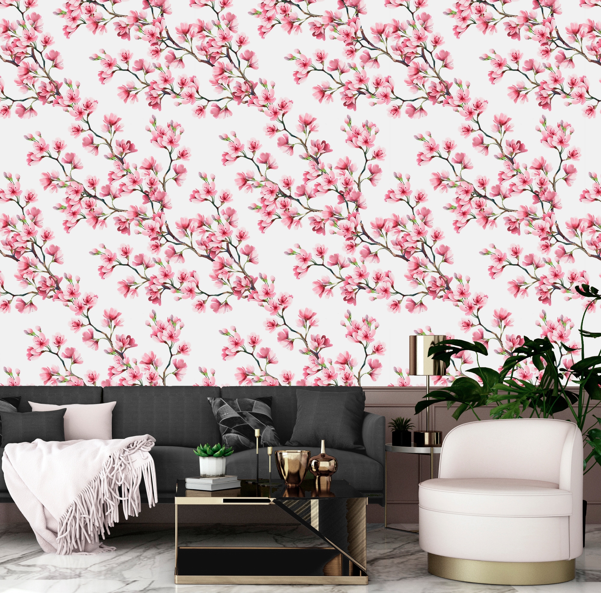 queence Vinyltapete »Laila«, bedruckt-Motiv-botanisch-floral-gemustert-natürlich, 90x250cm, selbstklebend, kinderleichte Anbringung, Sticker
