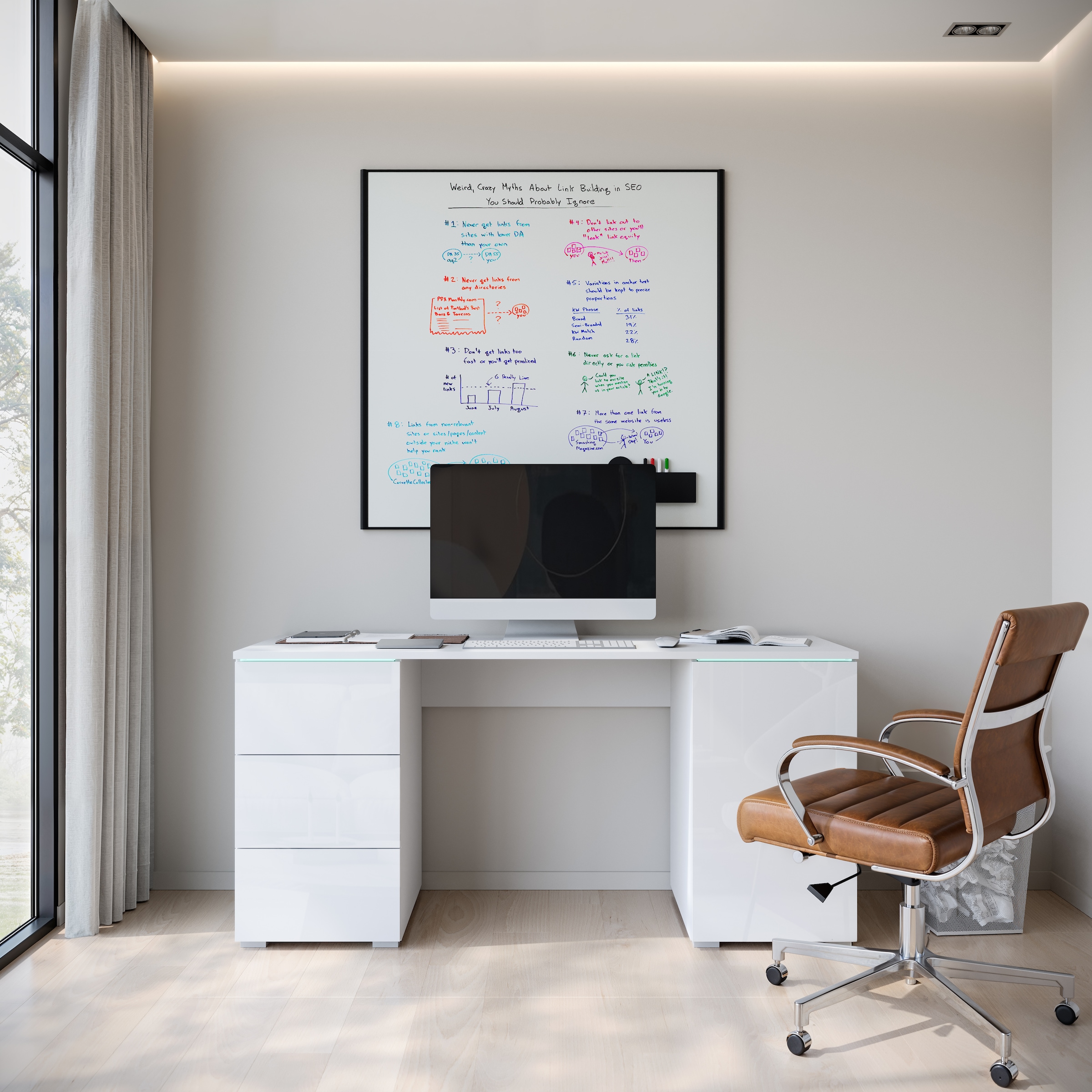 INOSIGN Schreibtisch »Vera«, (1 St.), Bürotisch mit LED, Push-to-Open, 3 Schubladen & Stauraum