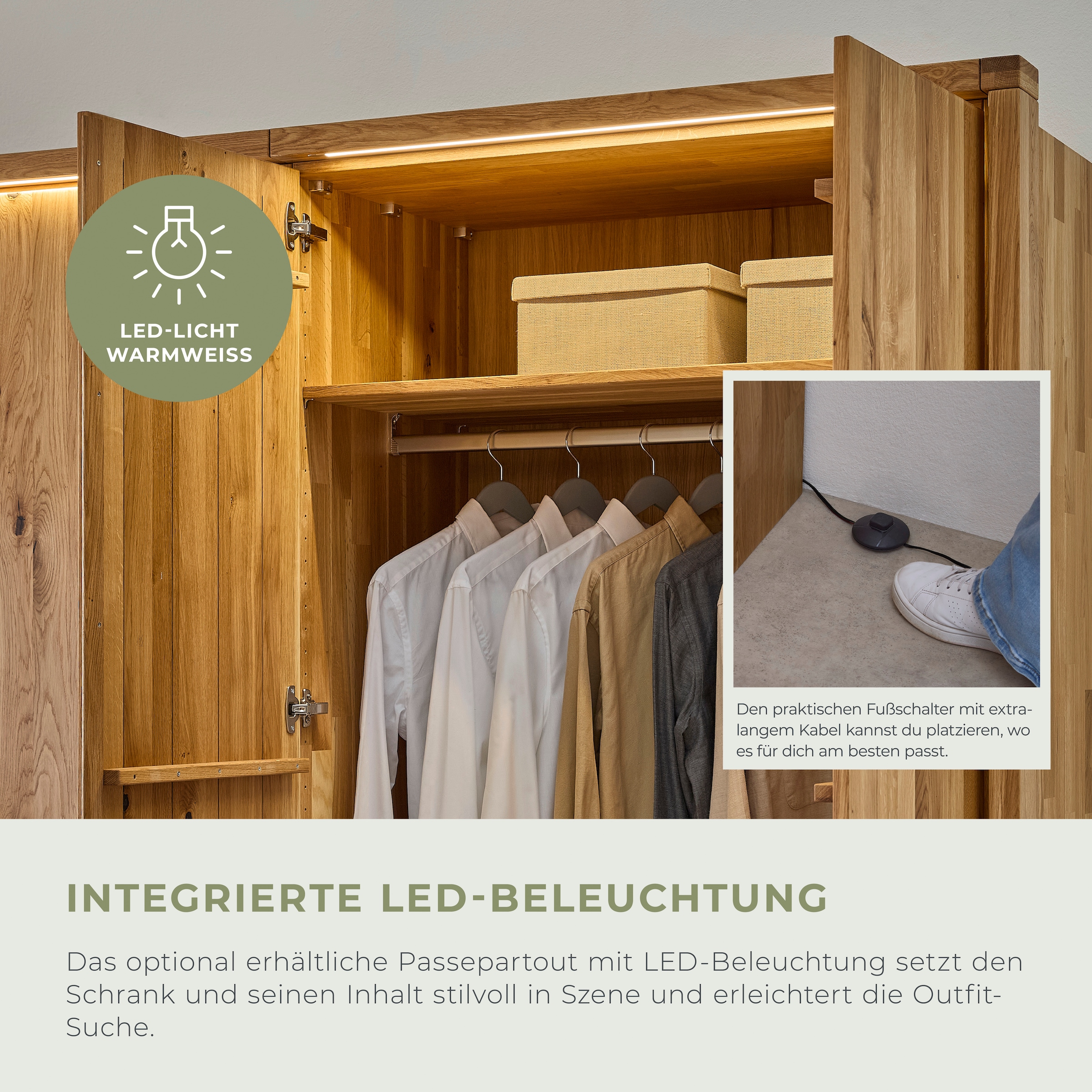 Home affaire Kleiderschrank »Ambroise, aus Wildeiche, inkl. Passepartout« Massivholz-Kleiderschrank, im 50 cm Raster planbar