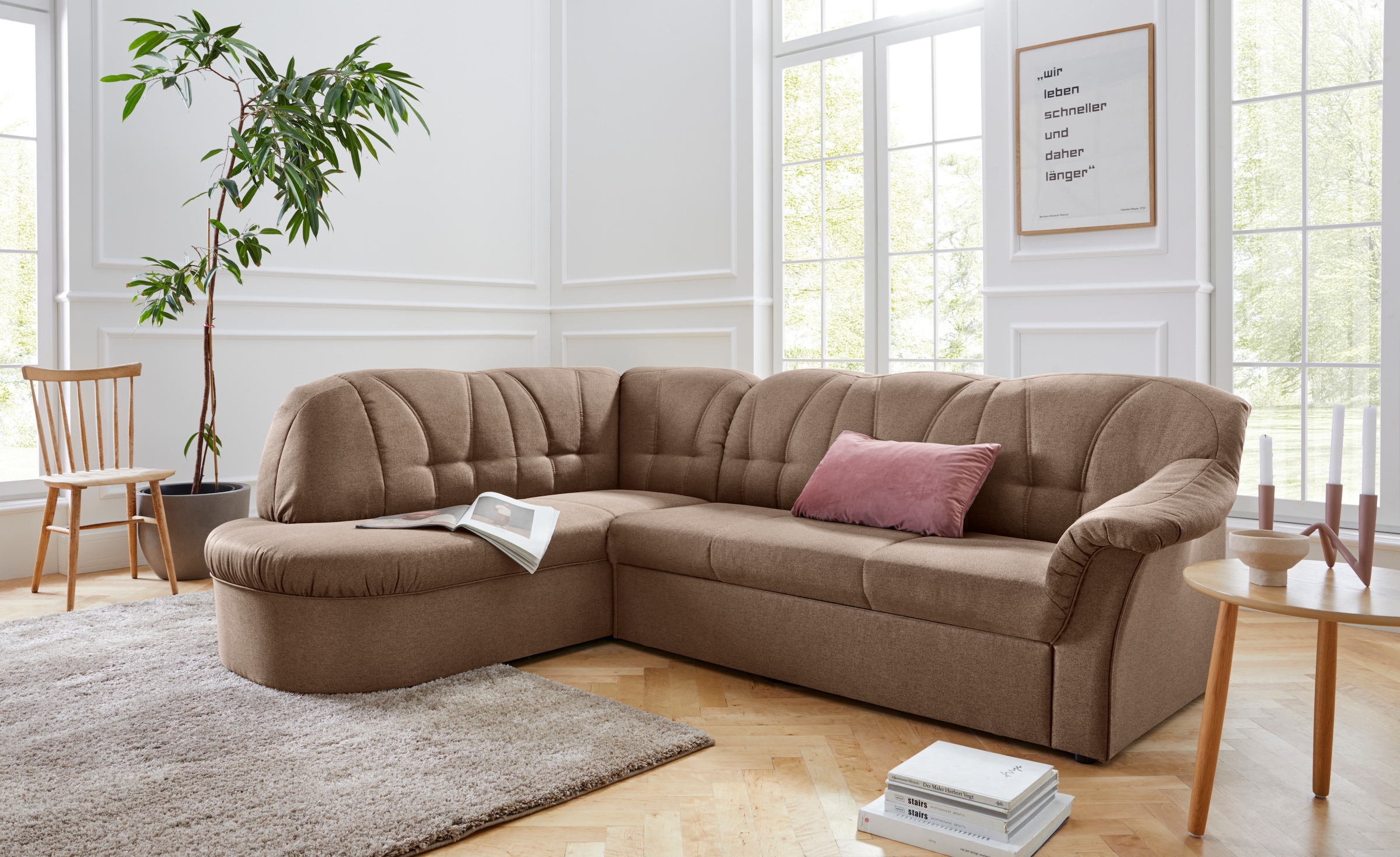 DOMO collection Ecksofa »Pegnitz, elegante Rückensteppung, zeitlose Formensprache, L-Form«, wahlweise mit Bettfunktion
