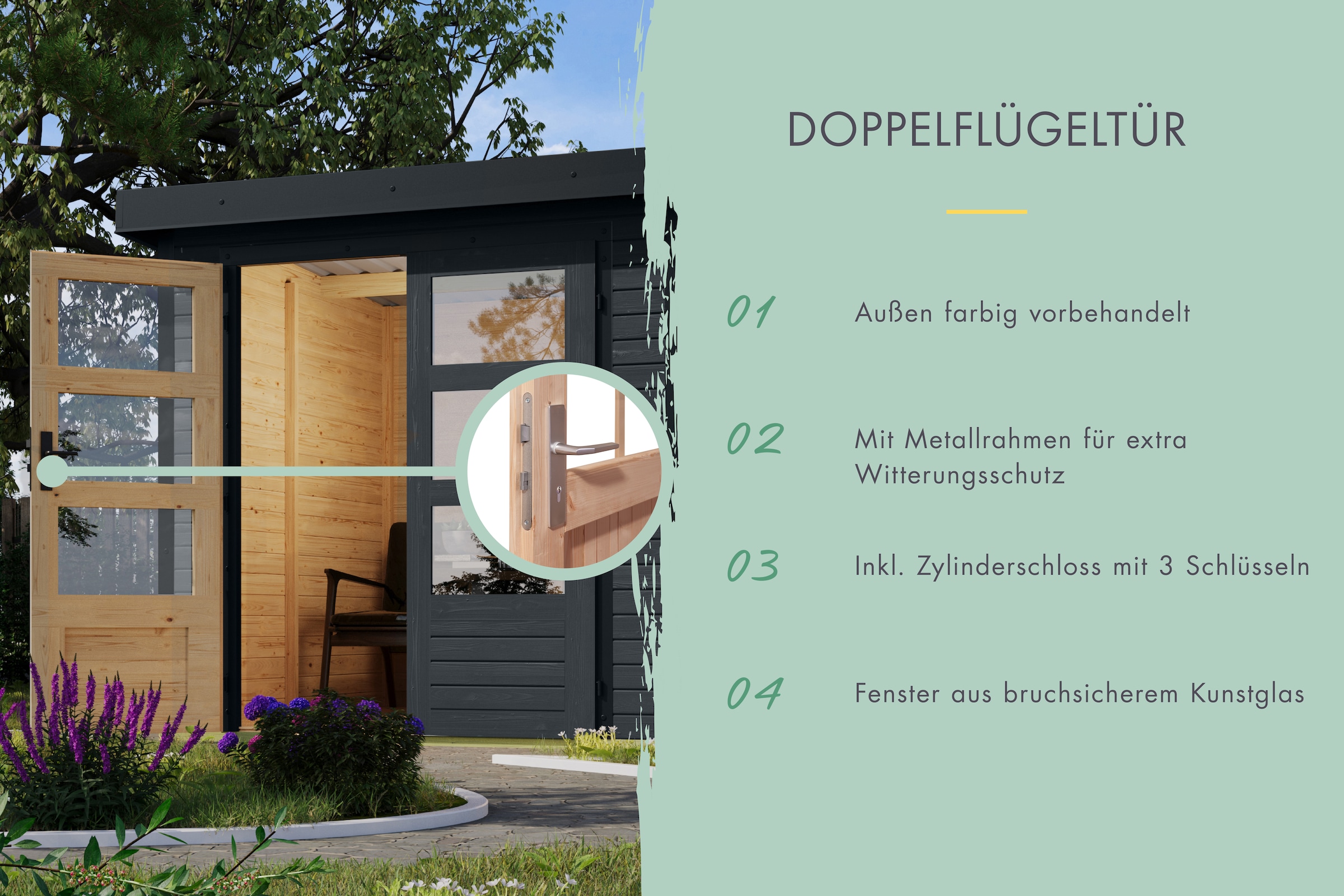 Karibu Gartenhaus »Jupiterino 3  SET, in verschiedenen Farben« inkl. Anbaudach