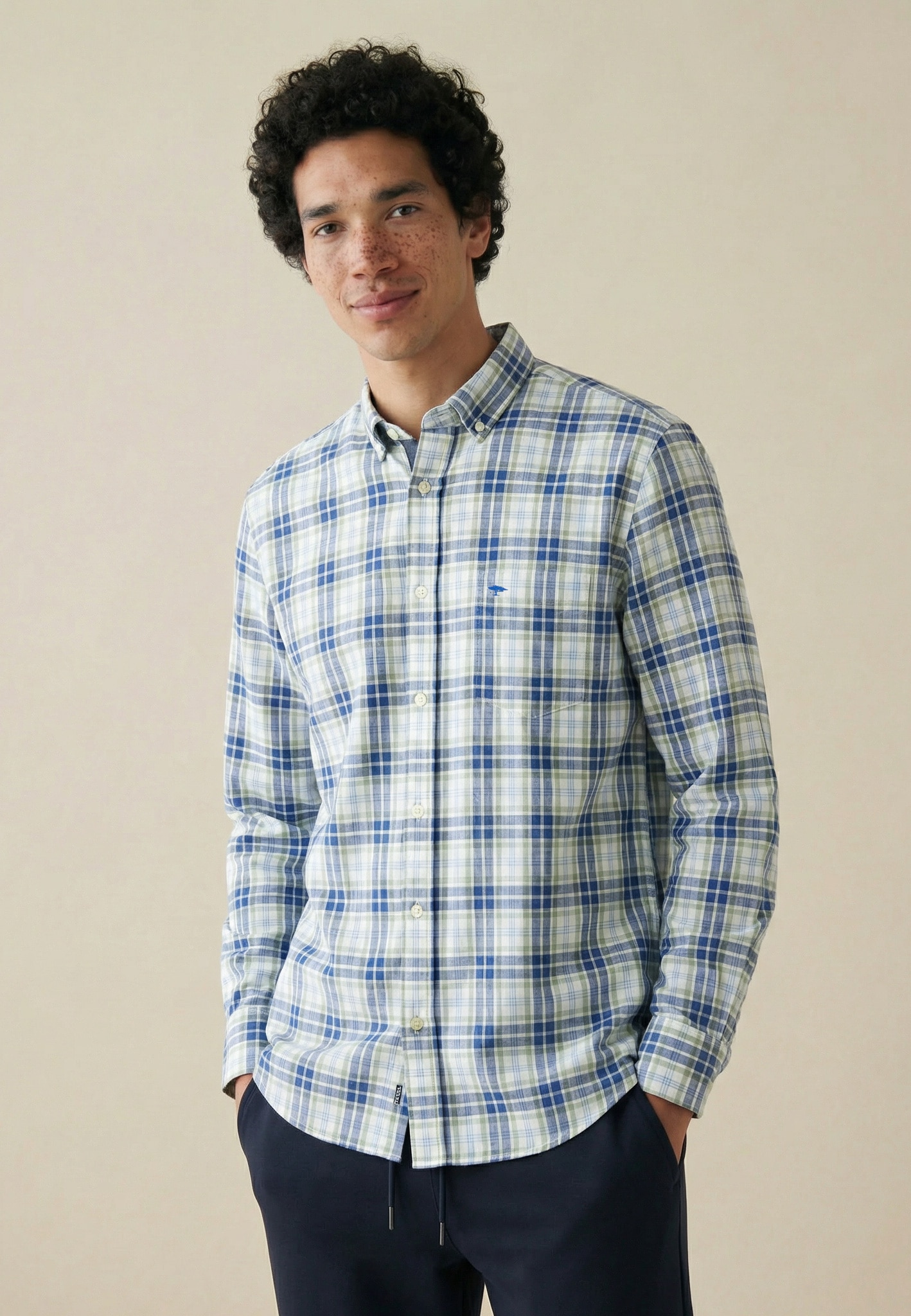 FYNCH-HATTON Langarmhemd »Washed Oxford Check« normale Passform, kariertes Muster, mit Brusttasche