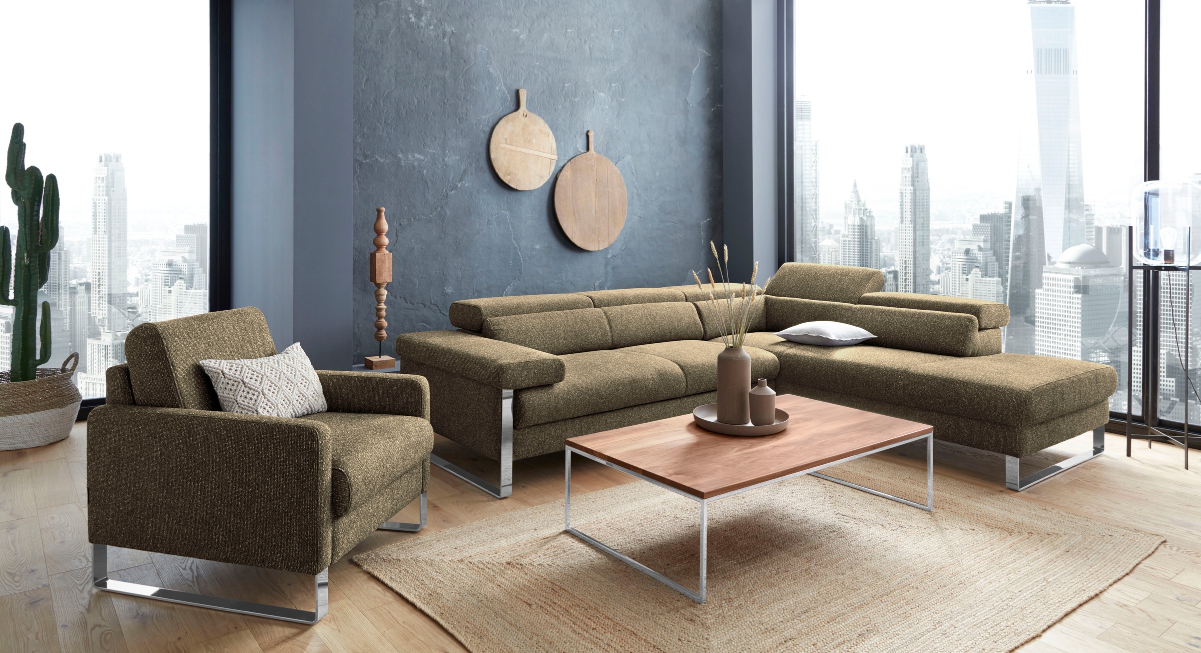 W.SCHILLIG Ecksofa »finn, toller Sitzkomfort, L-Form, hochwertige Verarbeitungsdetails«, German Design Award 2016, Fußgestell Chrom glänzend, Breite 281 cm