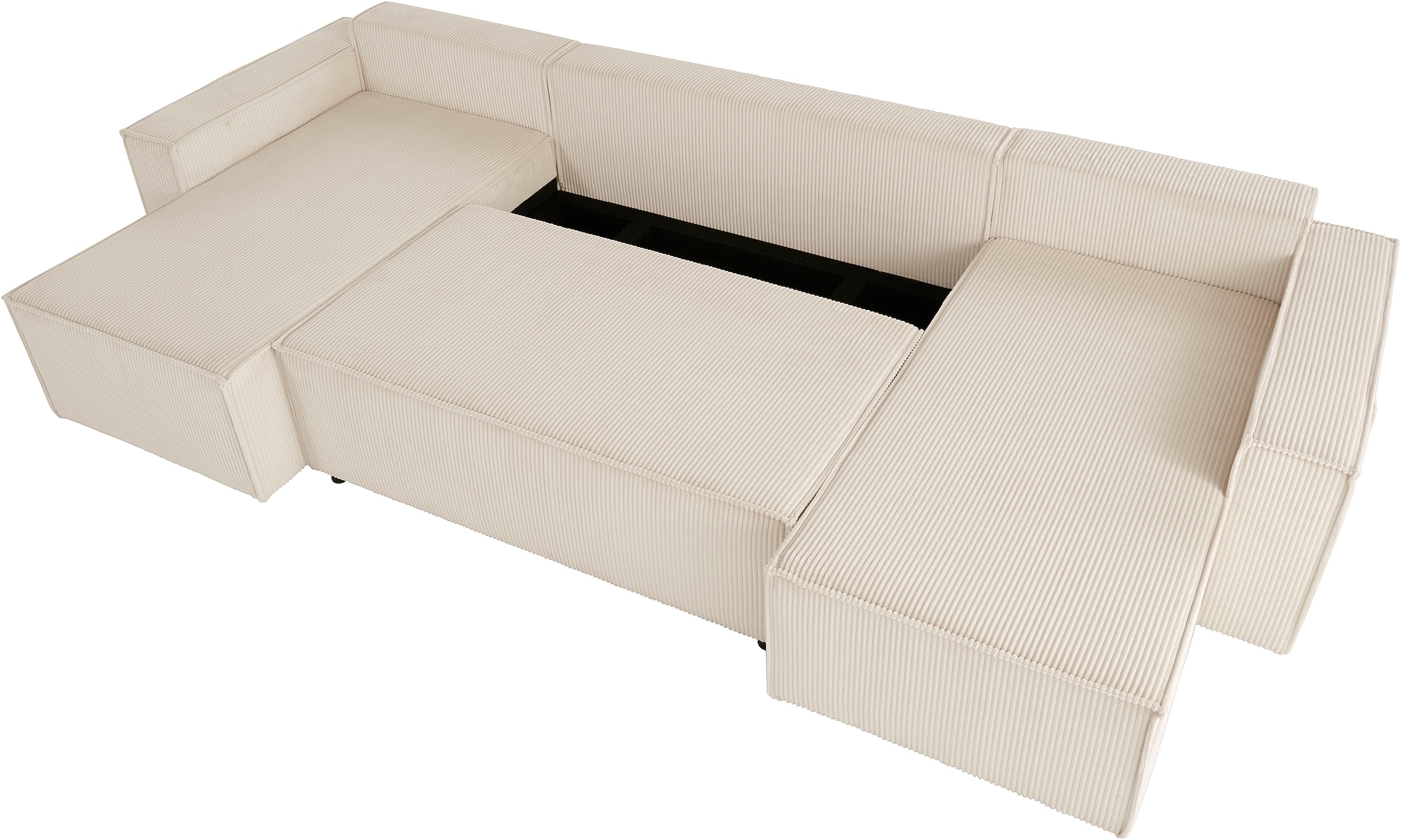 OTTO home Wohnlandschaft »CASSI, 311 cm, U-Form, Schlafsofa, Dauerschläfer, Boxspringfederung« Schlaffunktion (133/270cm), Bettkasten, Seitentaschen, Cord-Bezug
