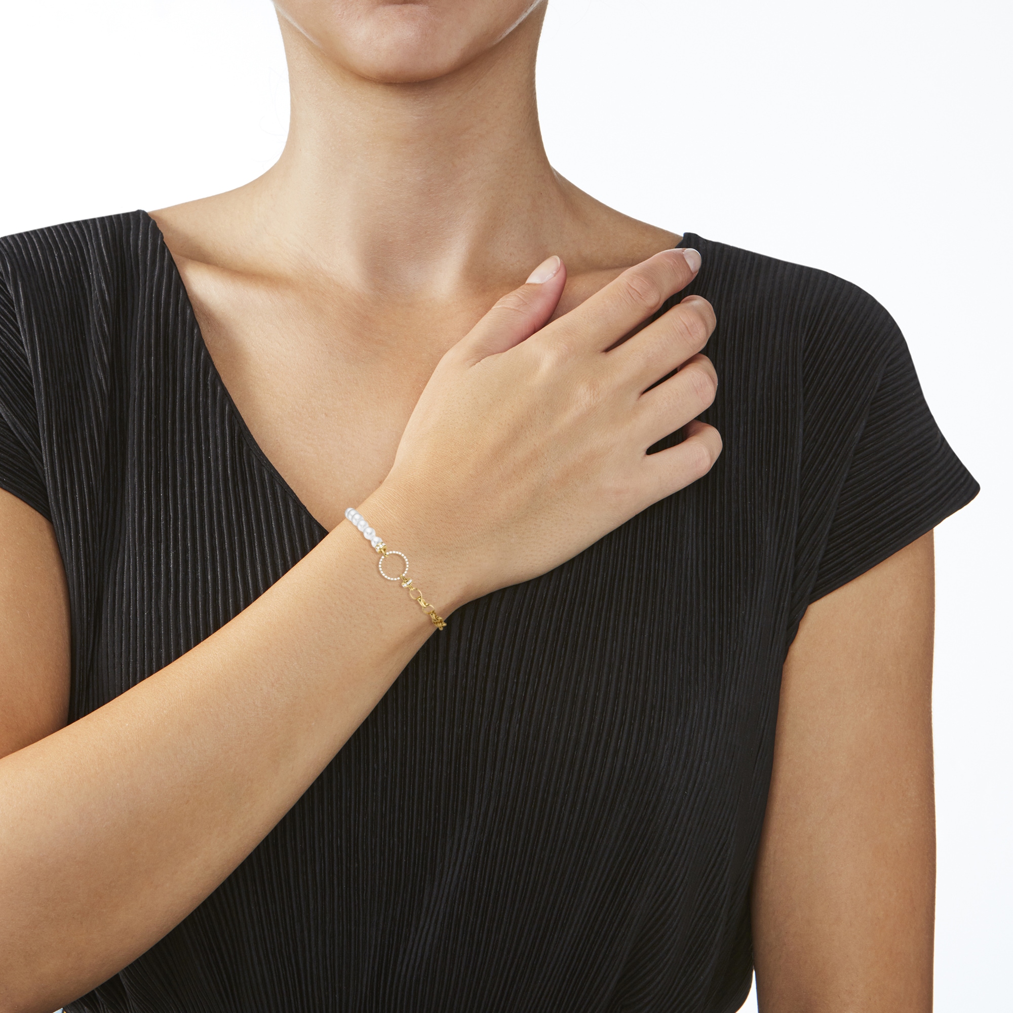 GIORGIO MARTELLO MILANO Armband »Armband mit weißen Muschelkern-Perlen und Zirkonia, Silber 925«