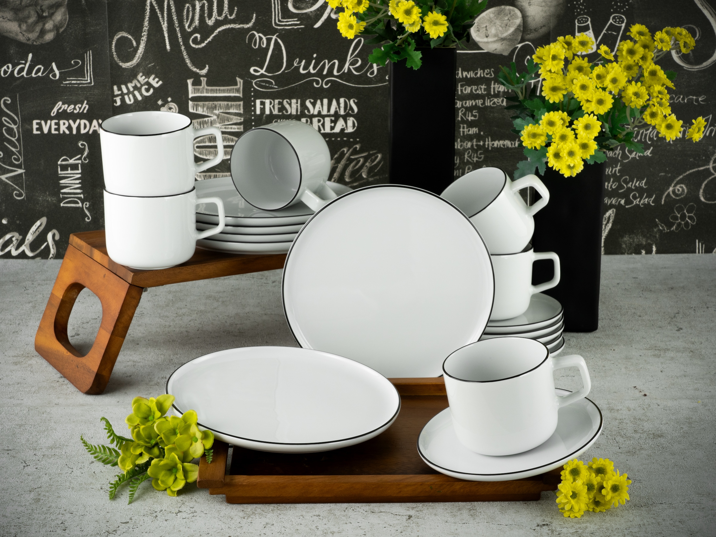 CreaTable Kaffeeservice »Chef Collection Black Line, Kaffee-Service 18-tlg« Daily Use, Zeitlos