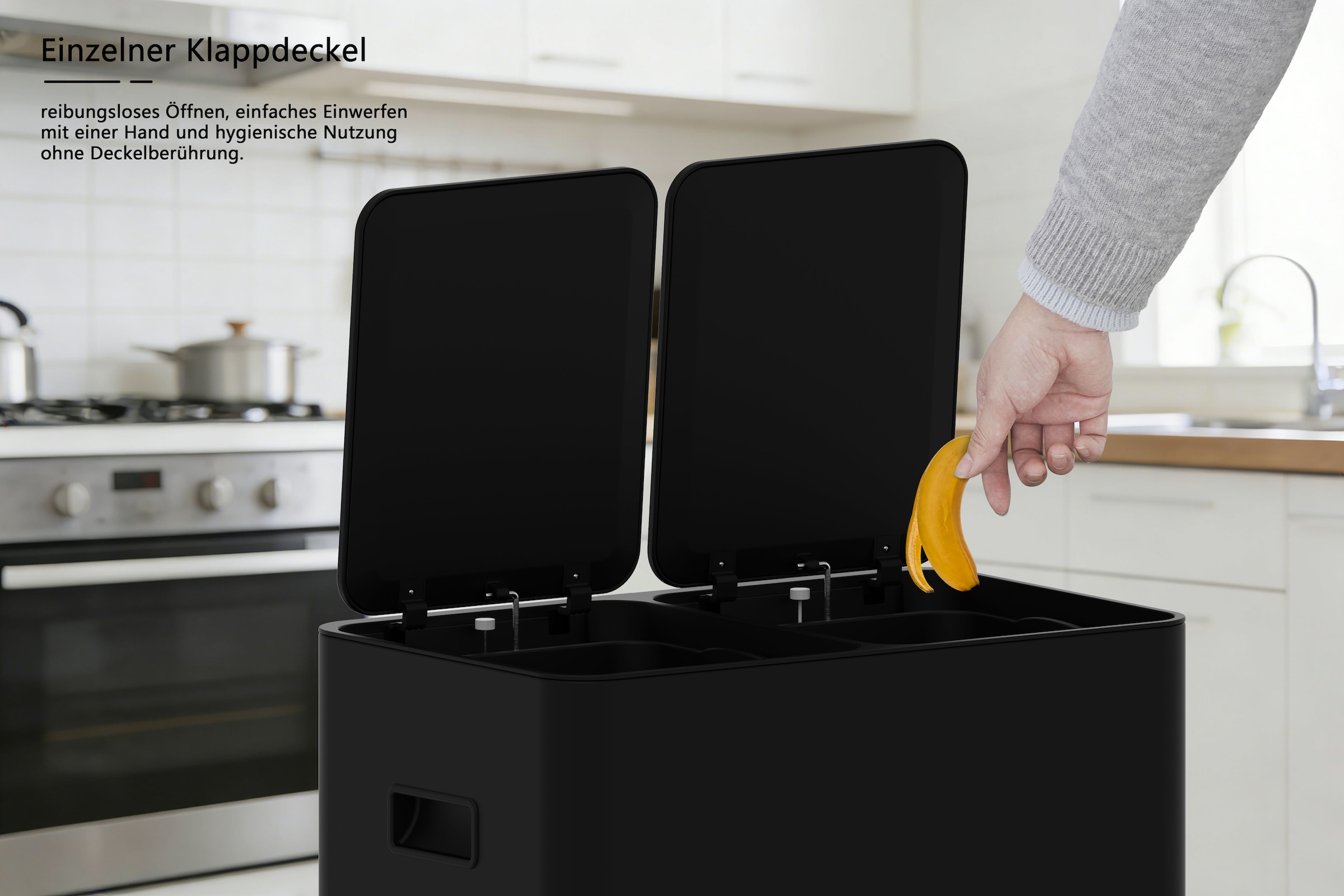 OTTO home Mülleimer »Garrin, Soft Close, m. 2 Fächern, Fassungsvermögen 2x15 L bzw. 2x30 L« 2 Behälter Mülltrennsystem mit 2 separaten Innenbehältern und Fußtrittpedalen