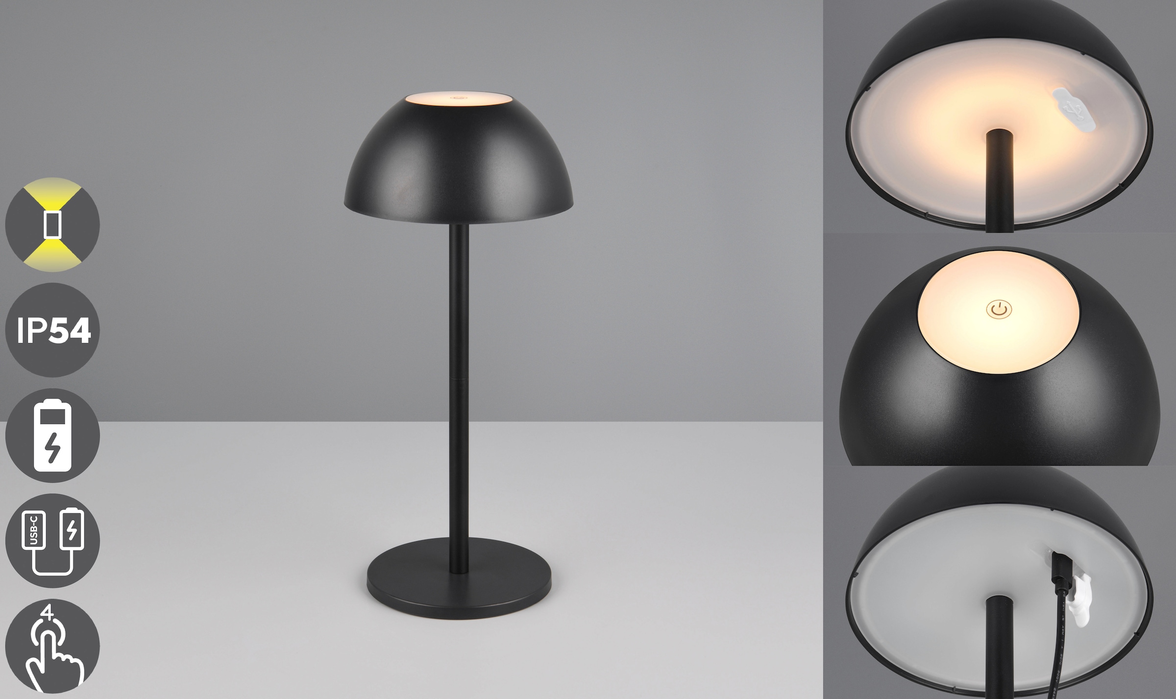 my home LED Außen-Tischleuchte »Abbey Tischleuchte (Stück)«, 1 flammig, Leuchtmittel LED-Board | LED fest integriert, Outdoor Akku Tischlampe Pilzdesign, USB-C, 4-fach Touch Dimmer, IP54