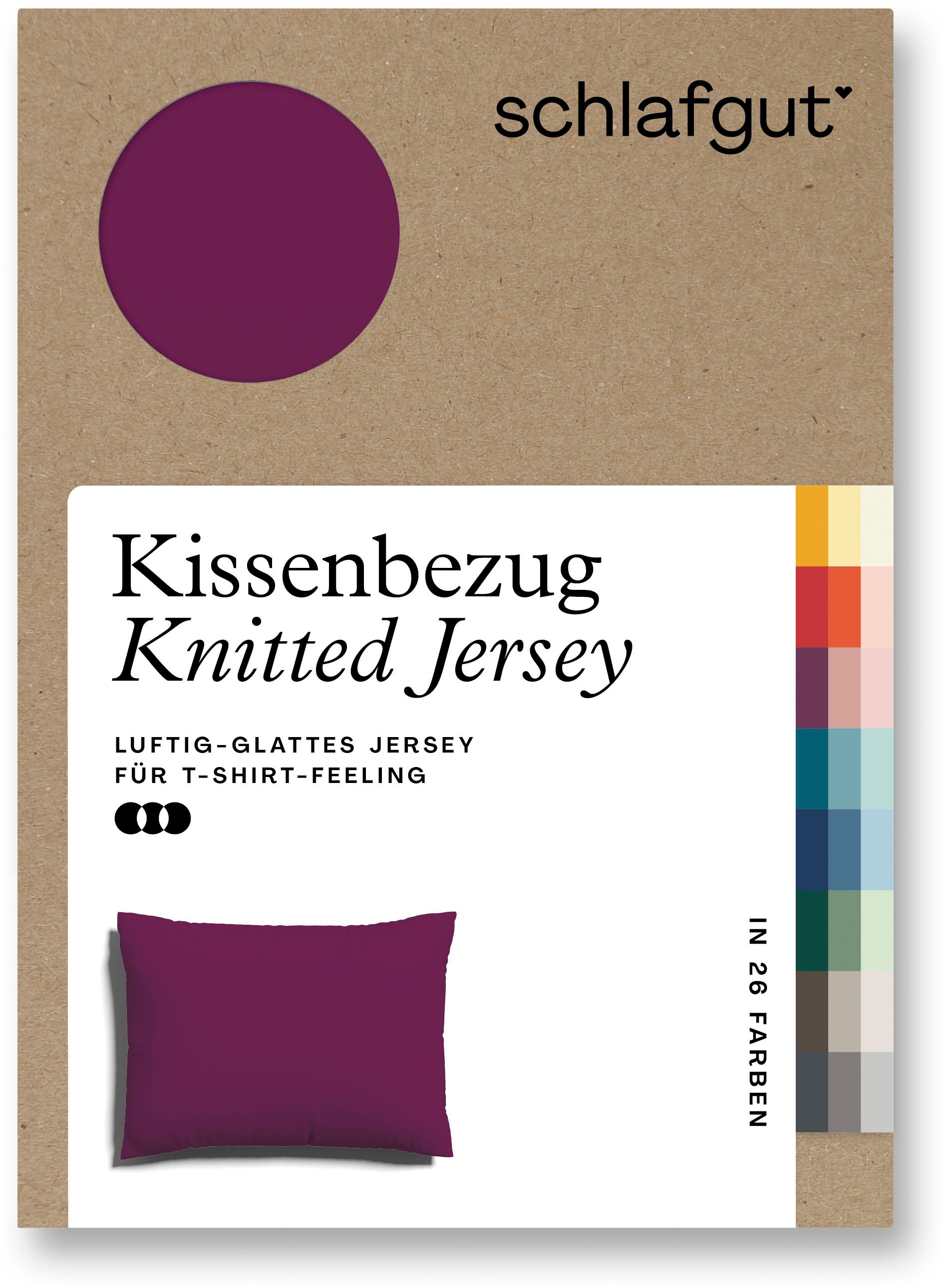 Schlafgut Kissenbezug »Knitted Jersey aus Bio-Baumwolle mit Elasthan, bügelfrei,«, (1 St.), besonders fein gestrickt, Kissenhülle mit farbigem Reißverschluss