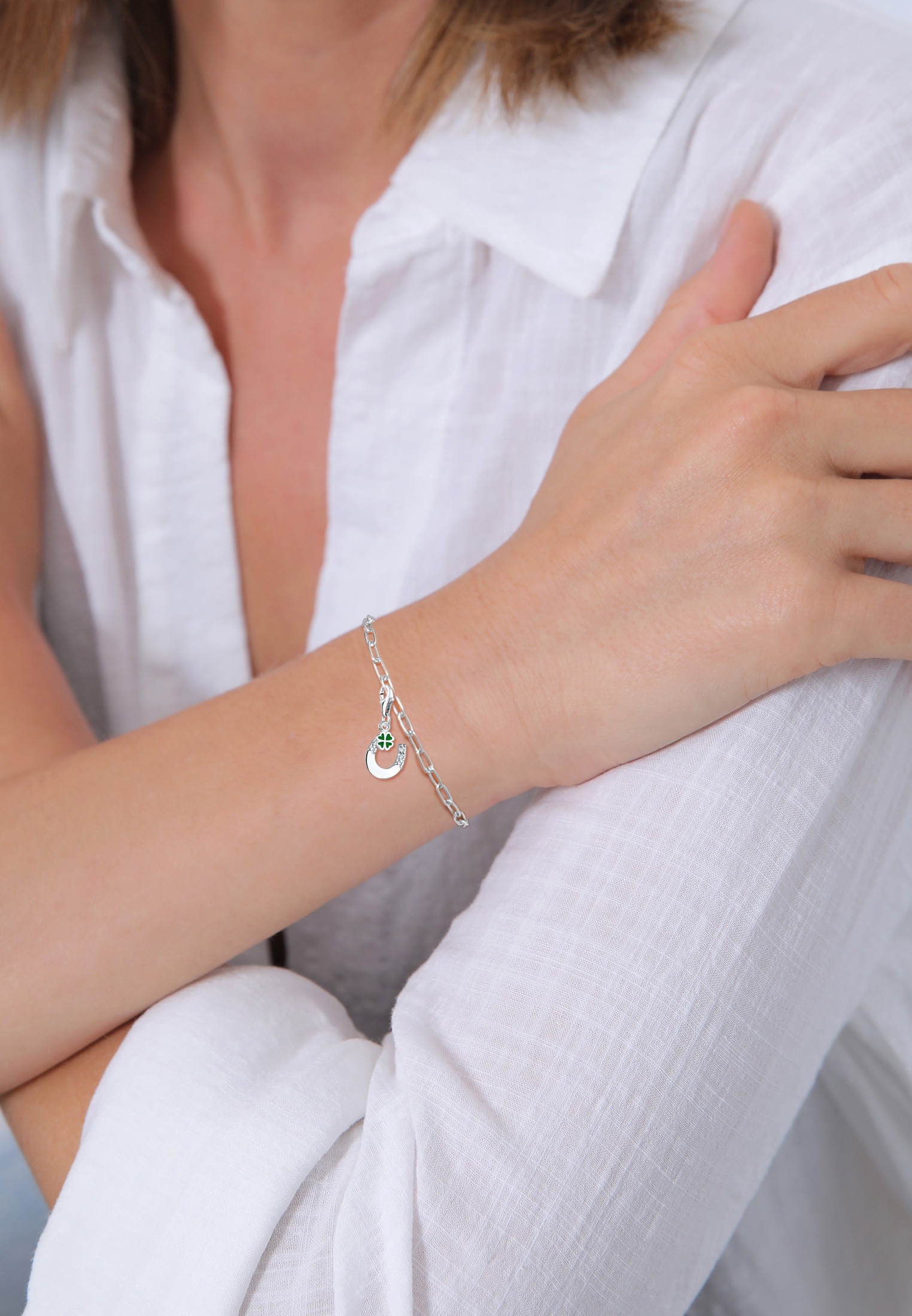 Elli Charm Medaillon »Charm Hufeisen Kleeblatt Kristalle 925 Silber«