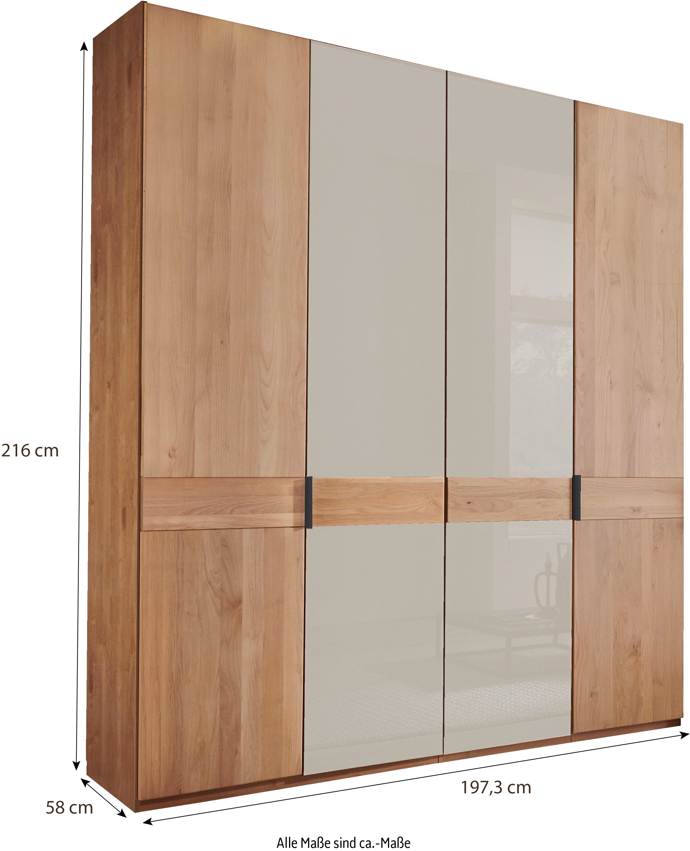 WIEMANN Kleiderschrank »Cardiff, Massivholztüren in Kombination mit Glas- oder Spiegeltüren« 4 Breiten, 2 Höhen 216/236cm auswählbar,  hochwertiges Design in langlebiger Qualität, viel Stauraum