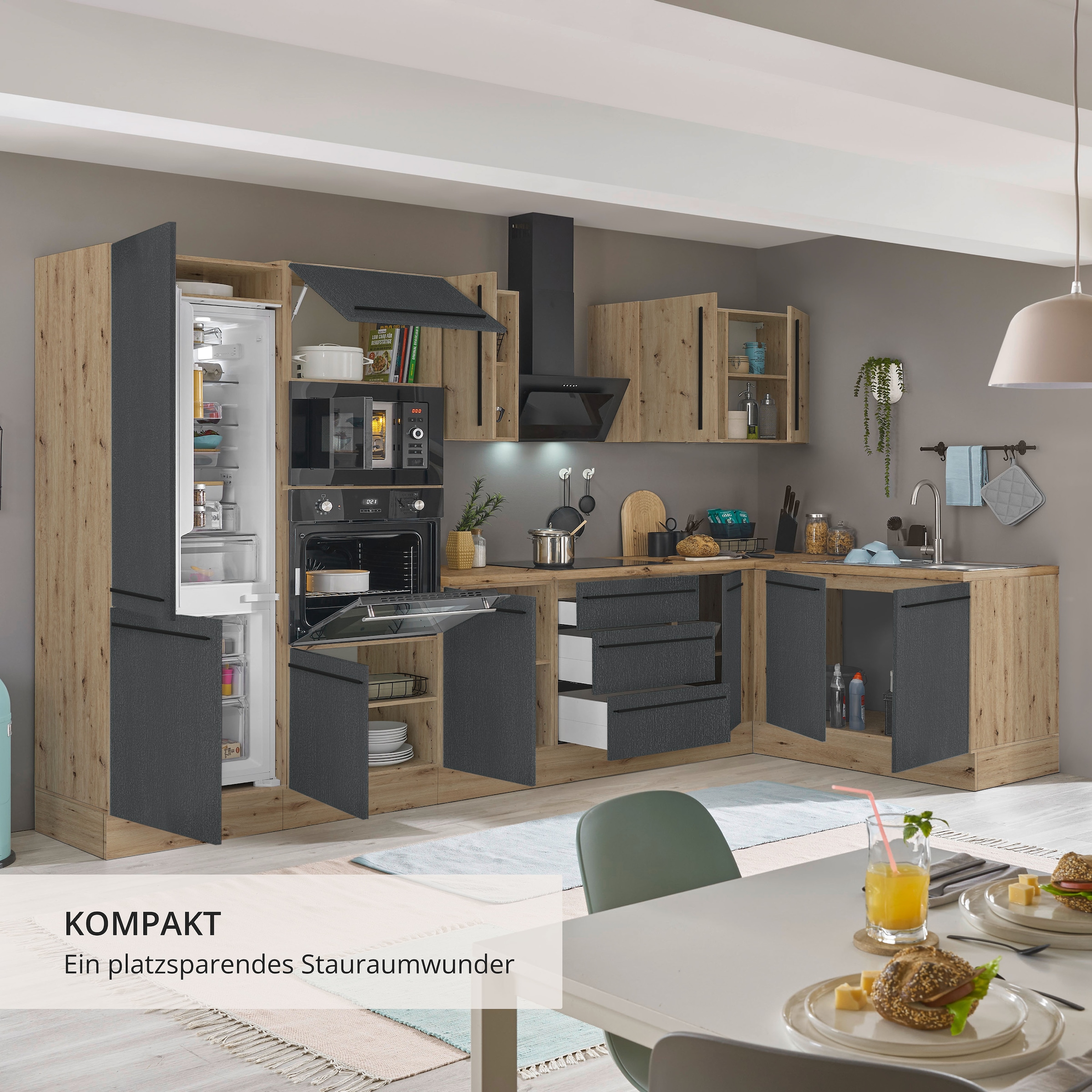 KOCHSTATION Winkelküche »Florida, Stellbreite 330x165 cm« wahlweise mit E-Geräten, mit Softclose für Türen und Schubkästen