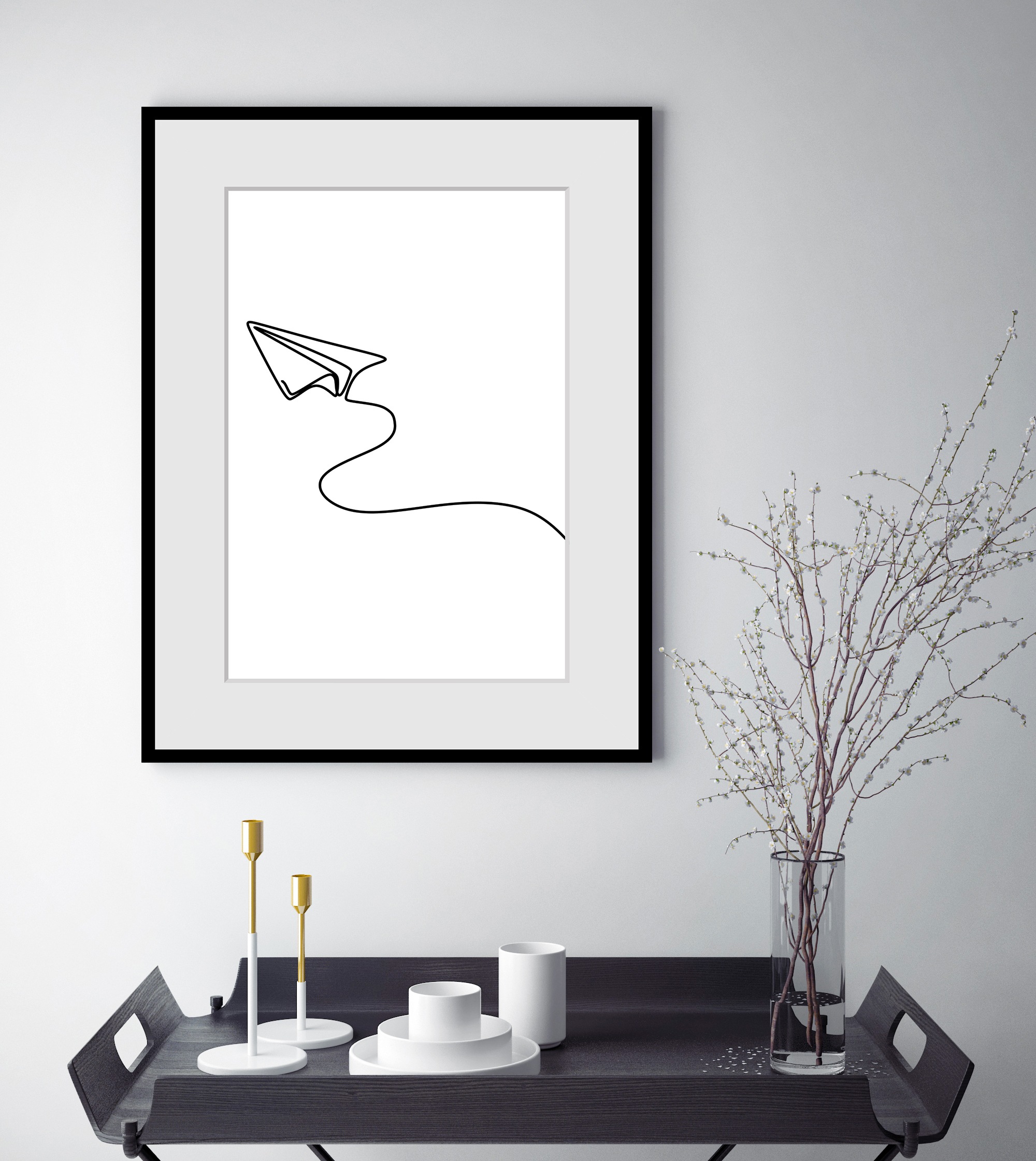 queence Bild »Papier Flugzeug«, Flugzeuge-Kunst-Schwarz-Weiß, HD Premium Poster-Druck inkl. Holzrahmen