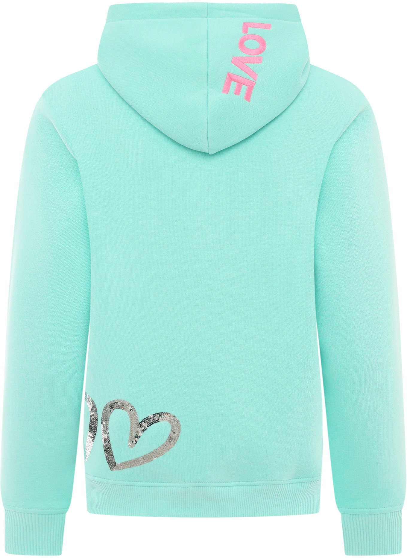 Zwillingsherz Hoodie »"Love is all you need ZH"«, mit "Love"-Aufschrift und Pailettenherzen am Rücken