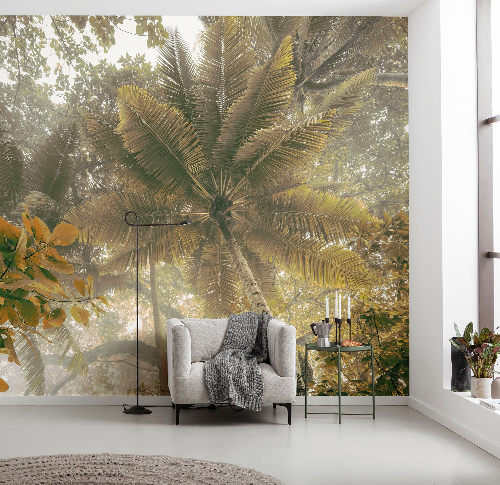Komar Fototapete »Digitaldruck Vlies - Palms Panorama - Größe 300 x 250 cm«, bedruckt-floral-geblümt-gemustert-tropisch, Wohnzimmer, Schlafzimmer