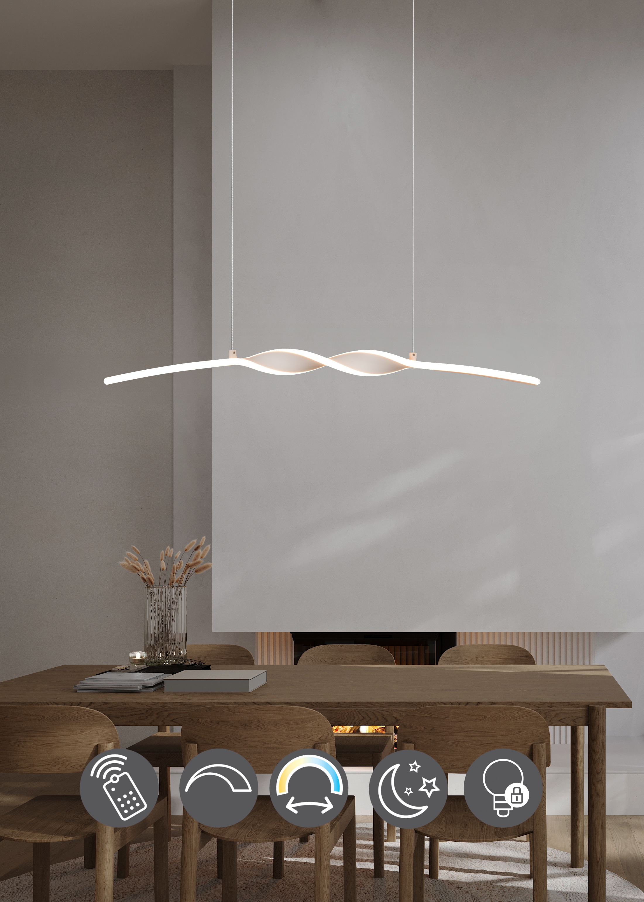 OTTO home LED Pendelleuchte »ADELLA, LED Hängelampe 20W 2500 Lumen CCT 2700-6500K Lichtfarbe« LED-Board 1 Stk. warmweiß - kaltweiß Fernbedienung, dimmbar, Nachtlicht Memoryfunktion, Metall warm grey