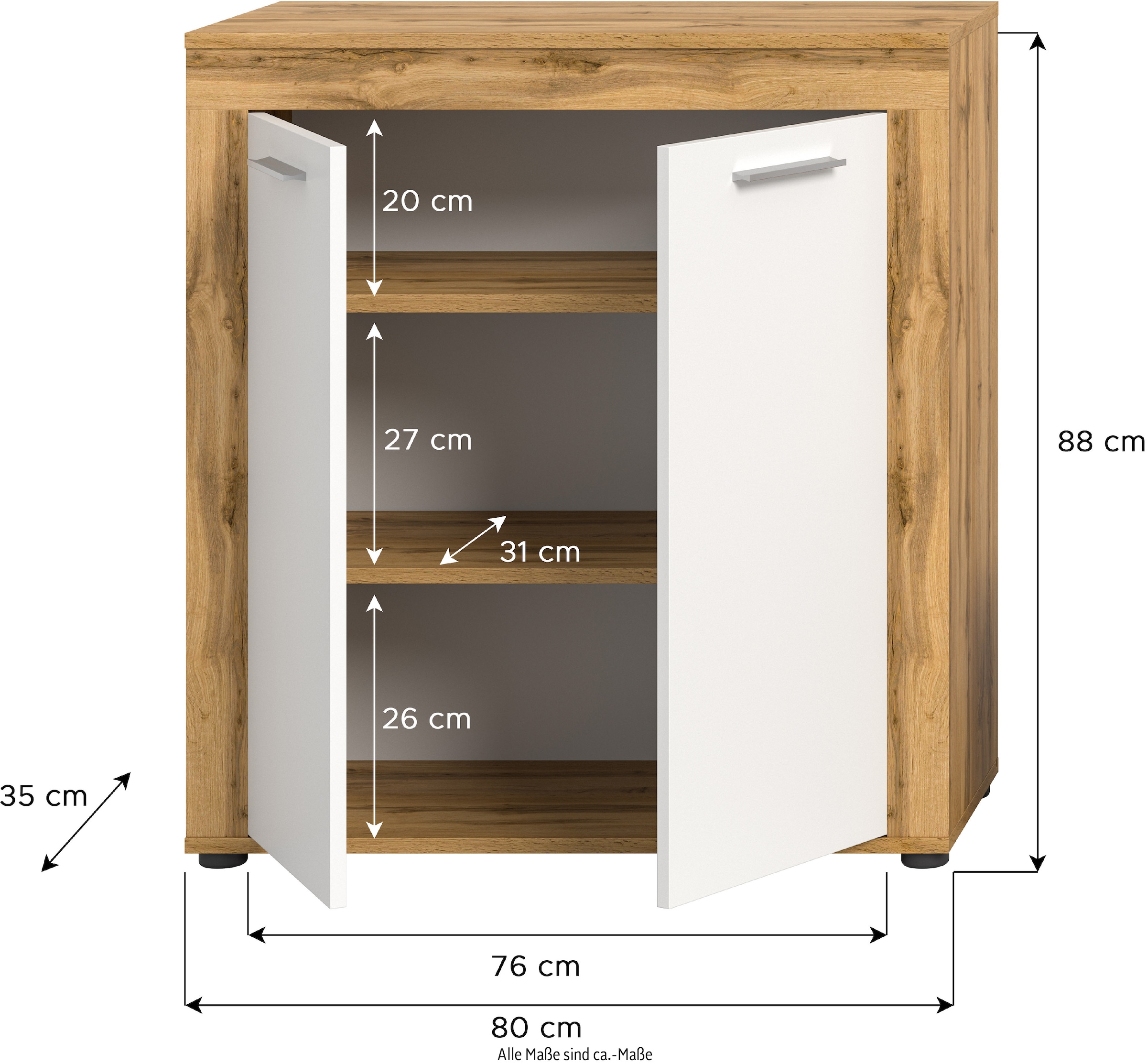INOSIGN Highboard »Aosta, Höhe 88 cm, in verschiedenen Farbausführungen«, mit 2 Türen und 3 Fächern, Wohnzimmer, Kommode, Schrank